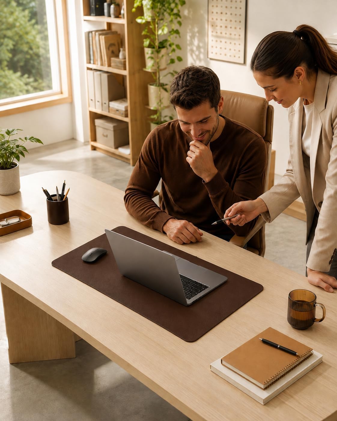 Detalle 2 de AFIING D-2313-Brown Desk Mat, 23.6" x 13" Brown PU Leather Protector