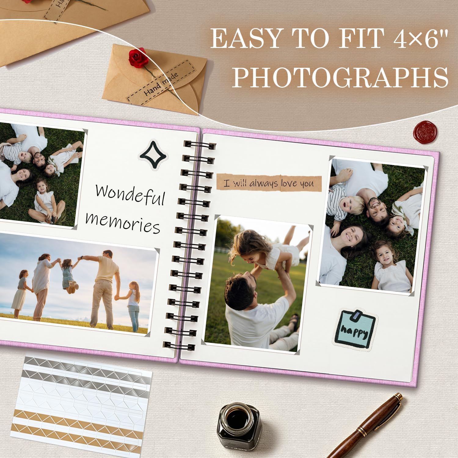 Detalle 2 de popotop KCJTB001 8x8 Scrapbook Photo Album, 60 Pages, Linen Cover