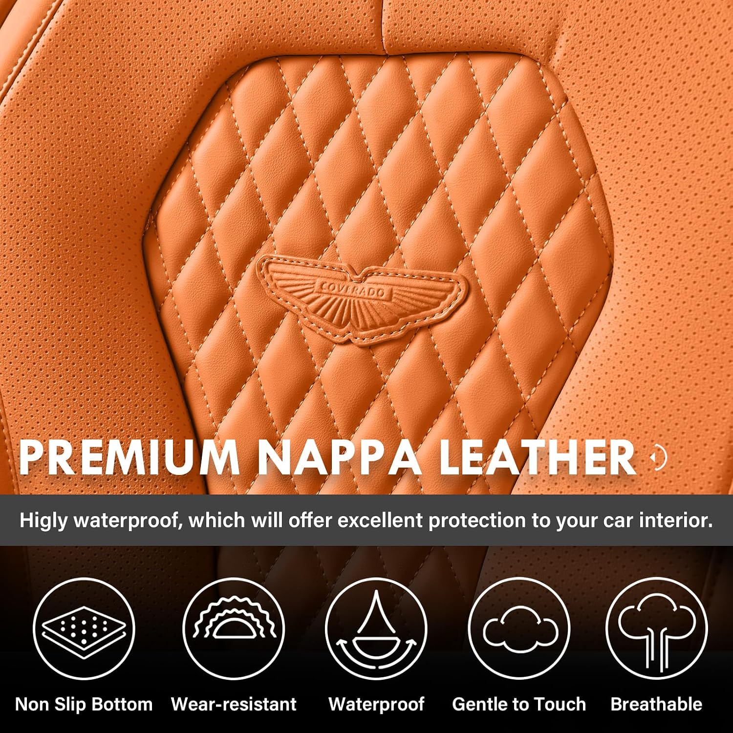 Detalle 2 de Coverado Car Seat Covers: Front Seats, Orange, Waterproof, with Foam Padding
