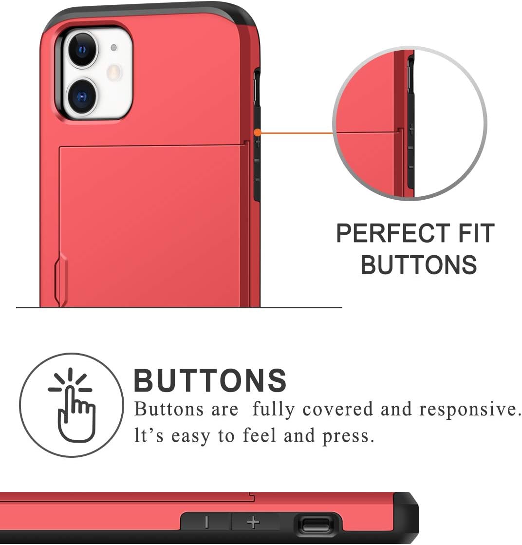 Detalle de Coolden Shockproof Wallet Case for iPhone 12 Mini (Red) – Hybrid TPU/PC Protective Case with Card Slot