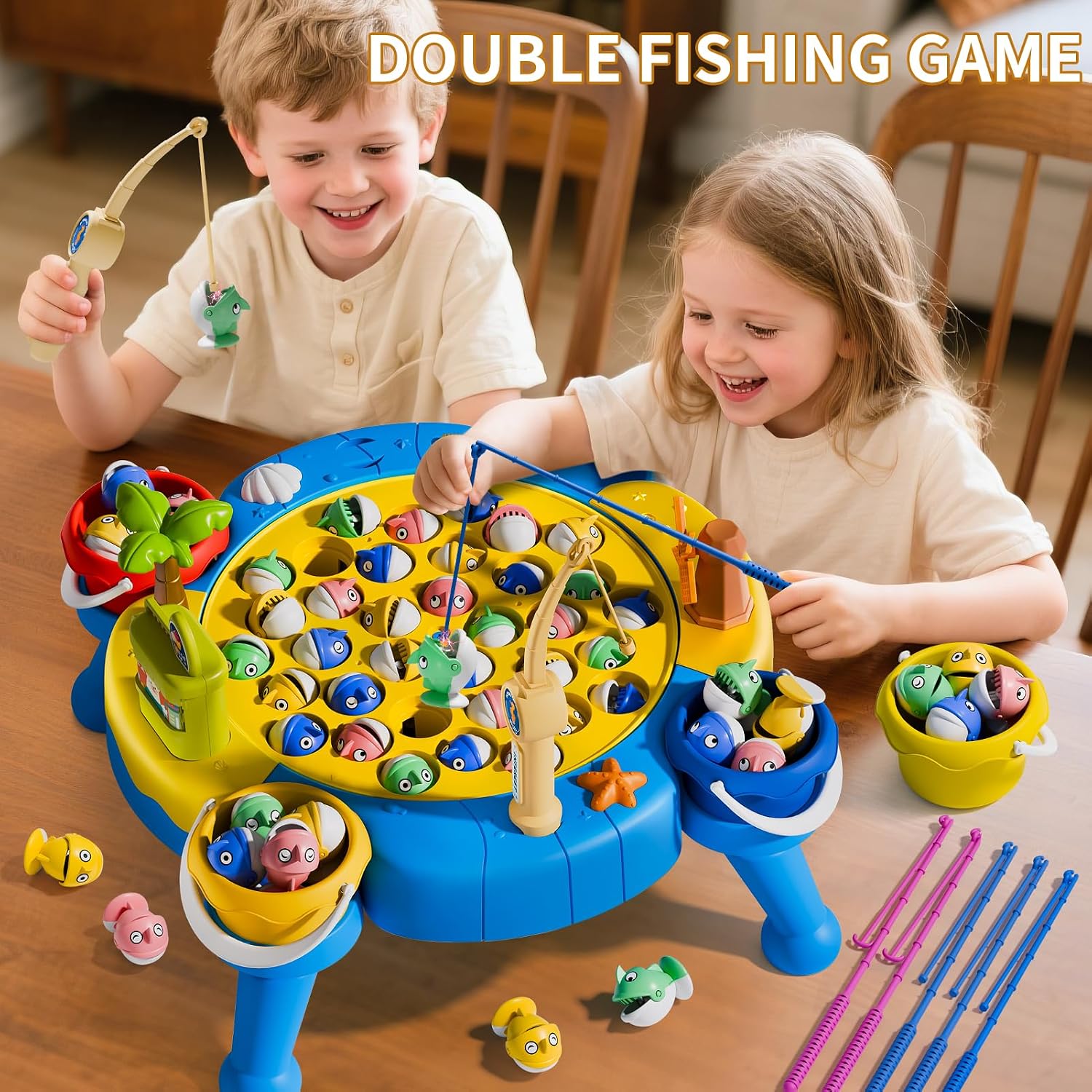 Detalle de Orange Ocean 70-Piece Magnetic Fishing Table Game for Kids (Ages 3–5/4–6, 1–8 Players)