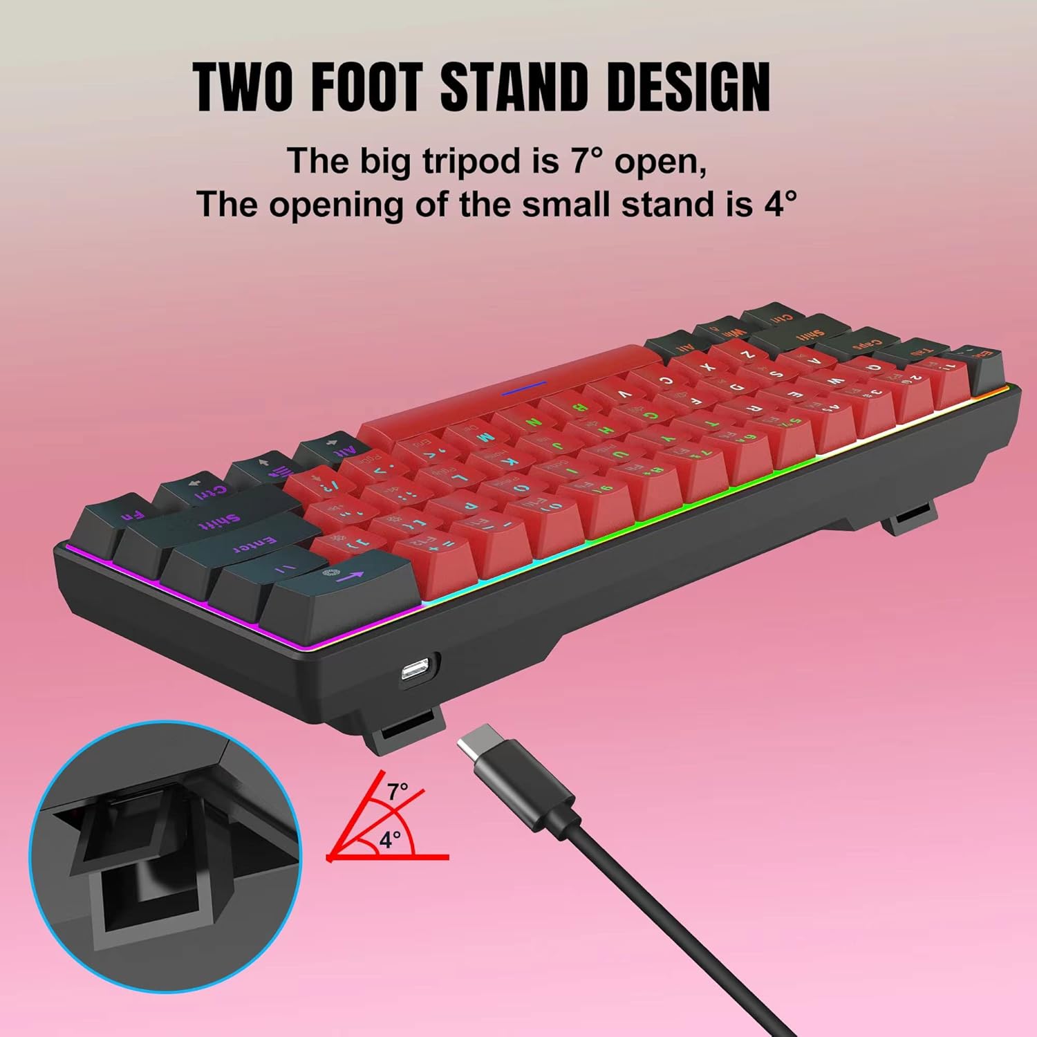 Thumbnail 4 de Snpurdiri 60% Compact Mechanical Gaming Keyboard (Red switches) – USB-C wired, UK layout, RGB backlit