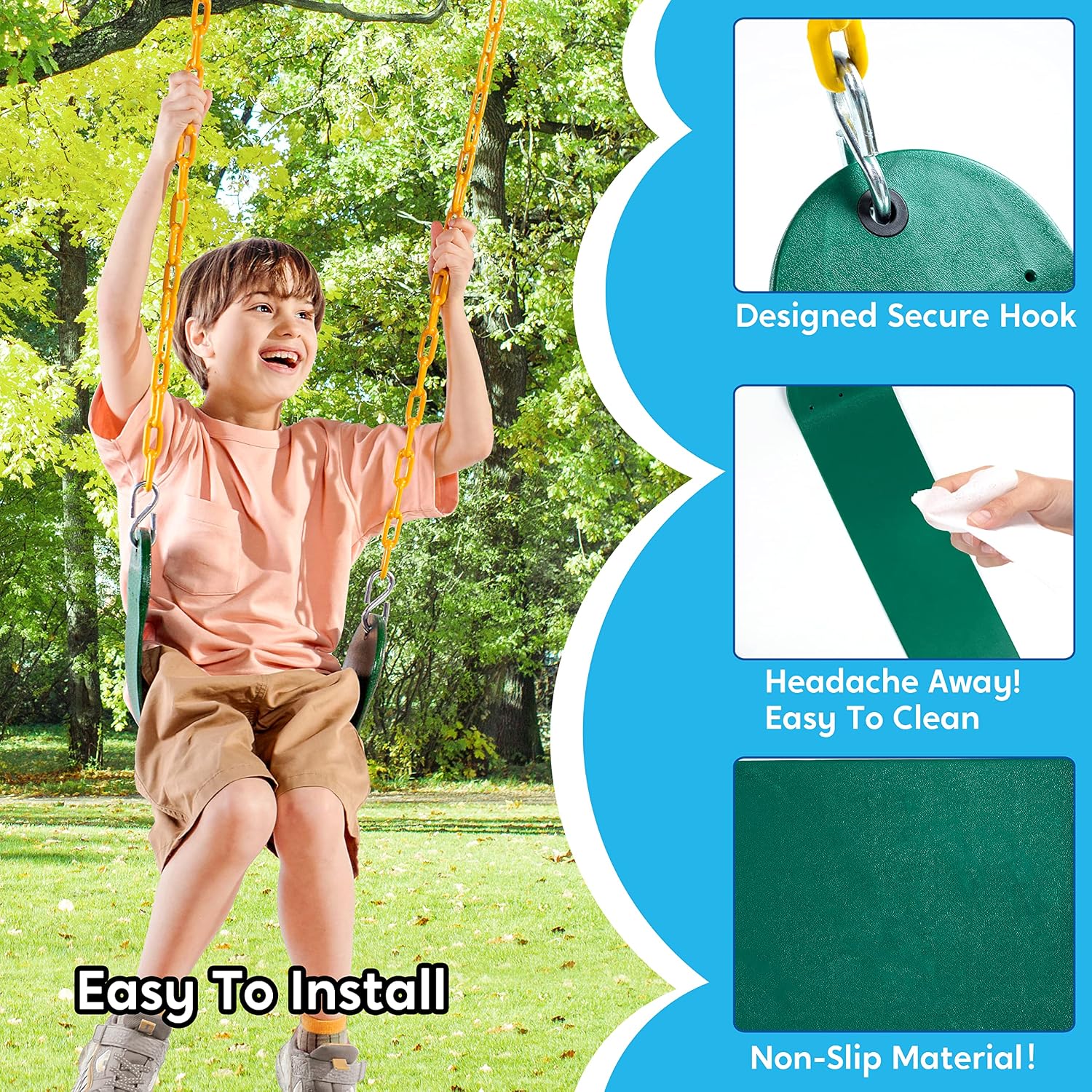 Thumbnail 3 de TURFEE 2 Pack Green Swing Seats 66" Chain