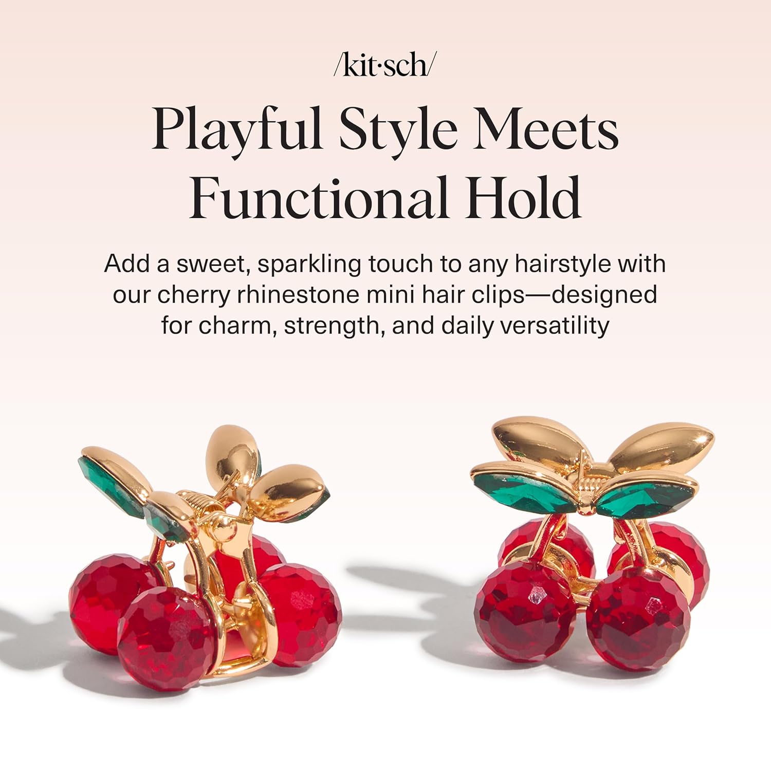 Detalle 2 de Kitsch Cherry Small Hair Clips for Women (2pcs) – Rhinestone Mini Claw Clips
