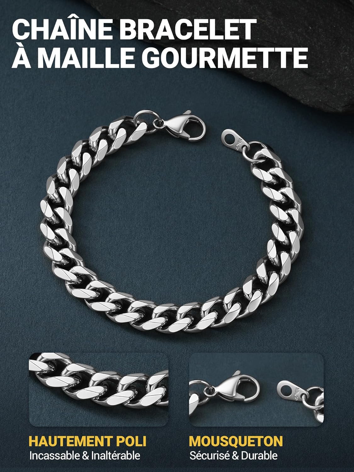 Thumbnail 1 de PROSTEEL Gourmette Homme Femme Chaîne Maillon Cayéin Cubain 3/6/9/12 mm en Acier Inox 316L – Bracelet Bijoux Tendance