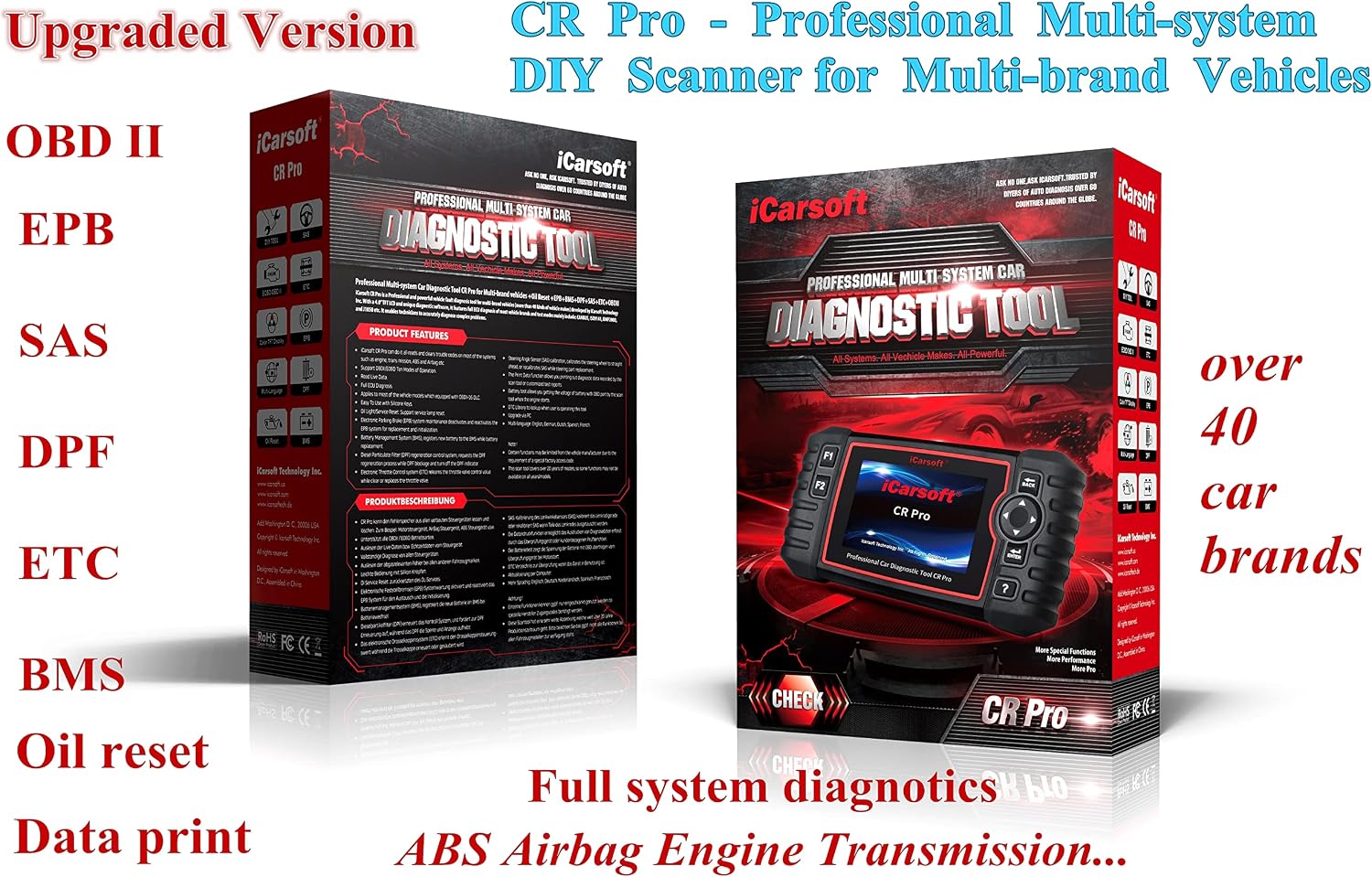 Detalle de iCarsoft CR Pro – urządzenie diagnostyczne OBD II z ekranem 4 cale