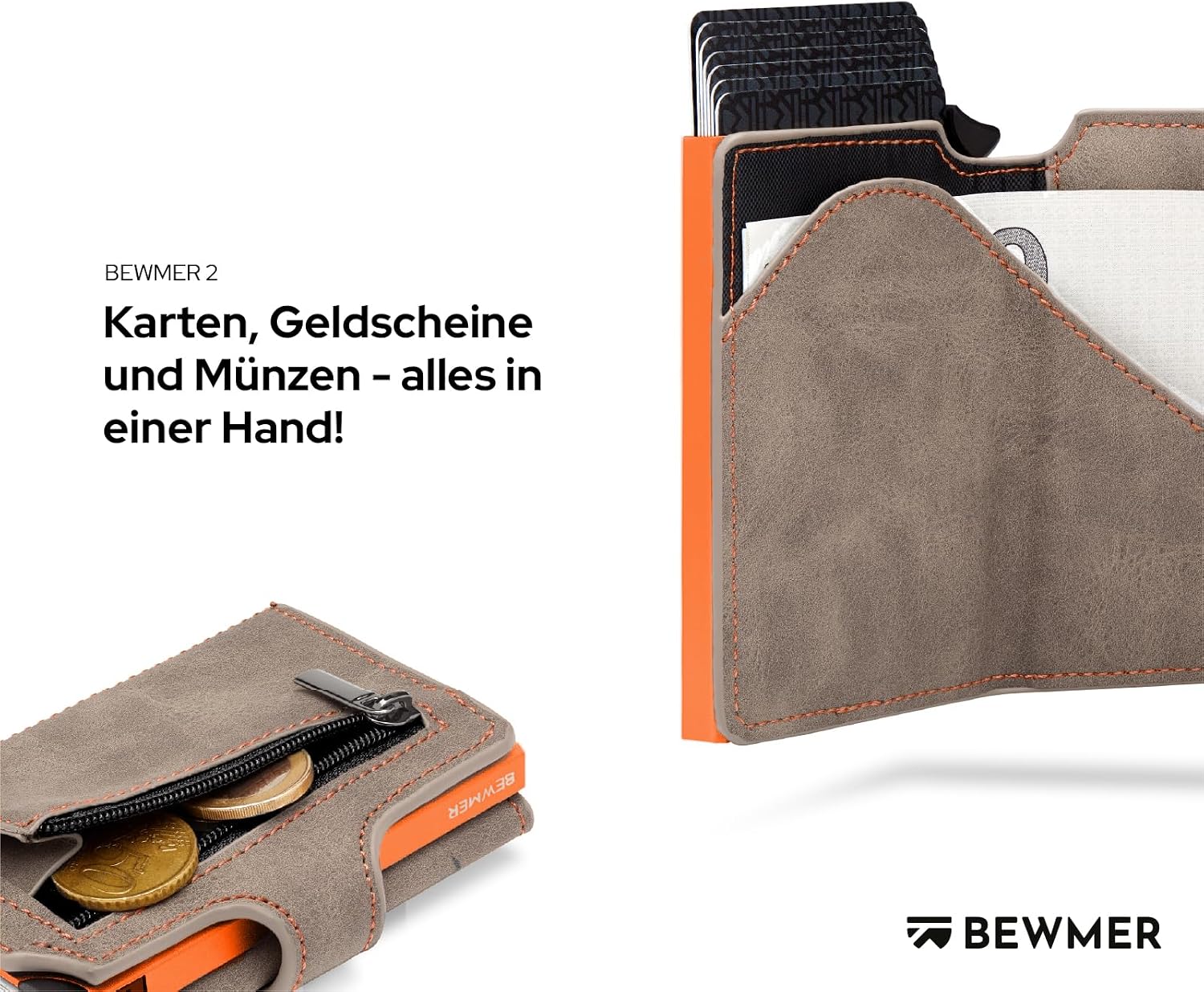 Detalle de BEWMER v2 Shielded Slim Wallet mit Münzfach – kompakte RFID-Schutz-Geldbörse