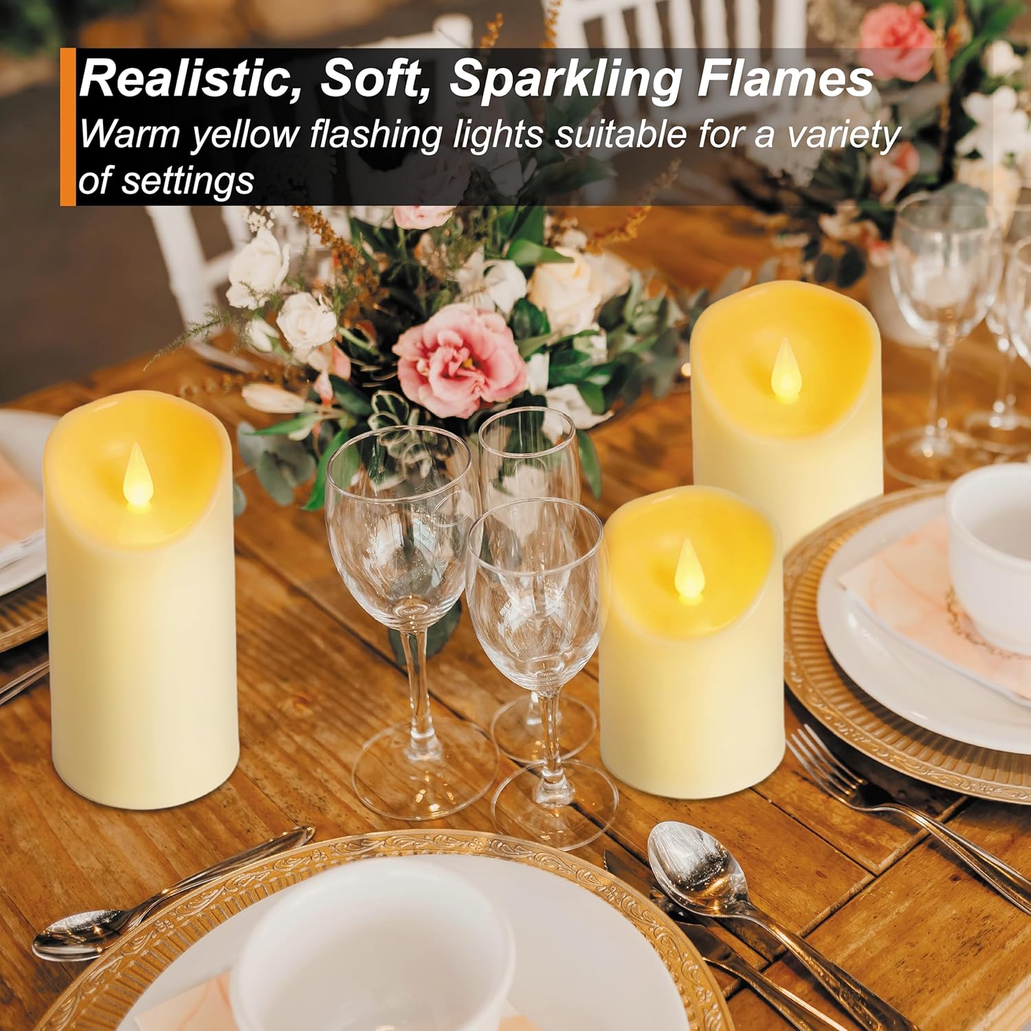 Thumbnail 3 de Auralome LED Battery Operated Candles – 12-pack Ivory Pillar Candles with Remote, Timer and Flicker
