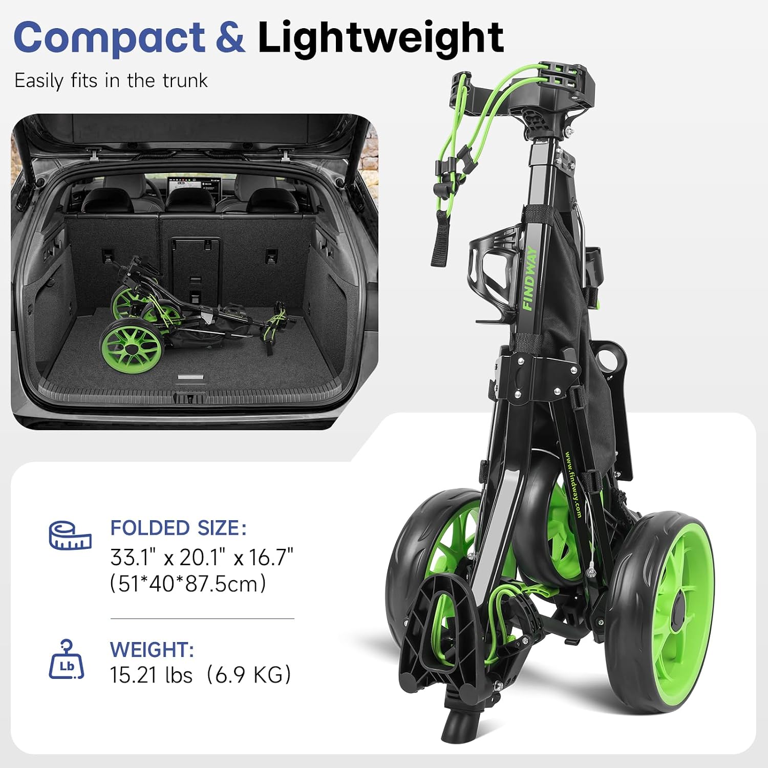 Detalle de Findway 3-Wheel Golf Push Cart with 360° Swivel Front Wheel