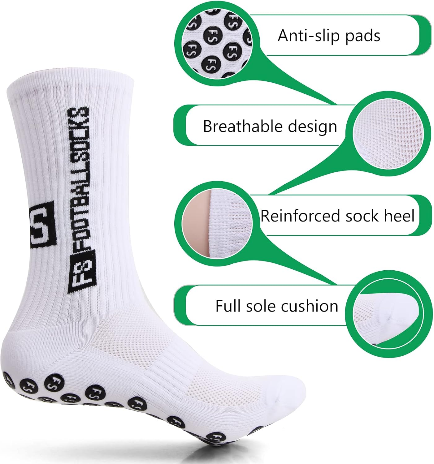 Detalle de Naseom : 2 paires de chaussettes de football antidérapantes — confort universel et adhérence fiable