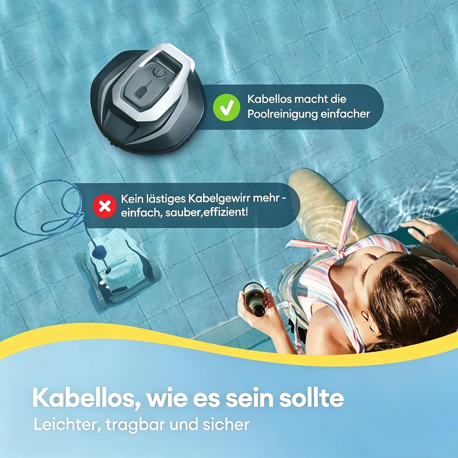 Detalle de Pooleco 10s Poolroboter (2026 Upgrade) – kabellose Reinigung mit 3 Motoren