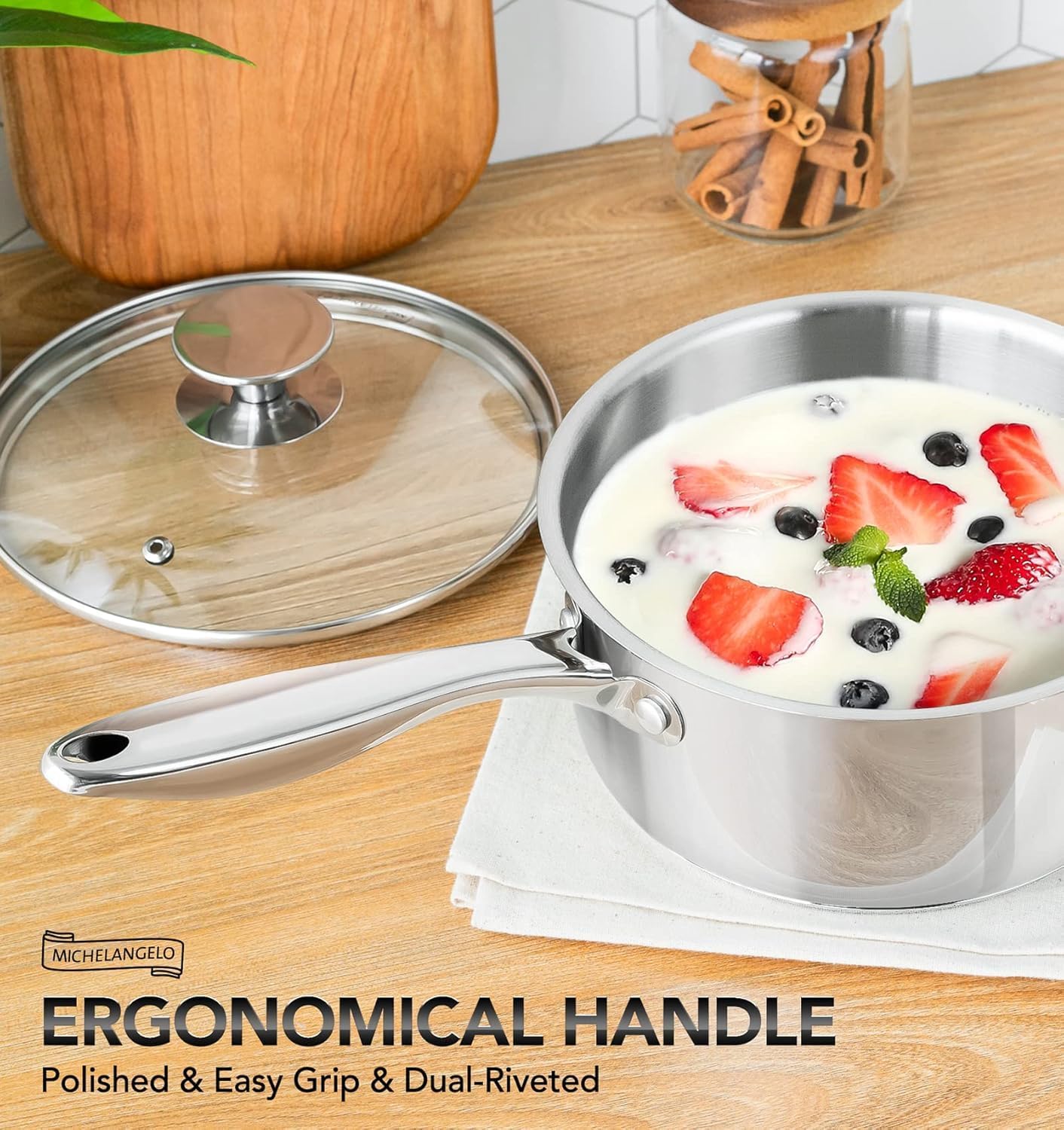 Detalle 2 de MICHELANGELO Triply Stainless Steel Saucepan Set 6pc