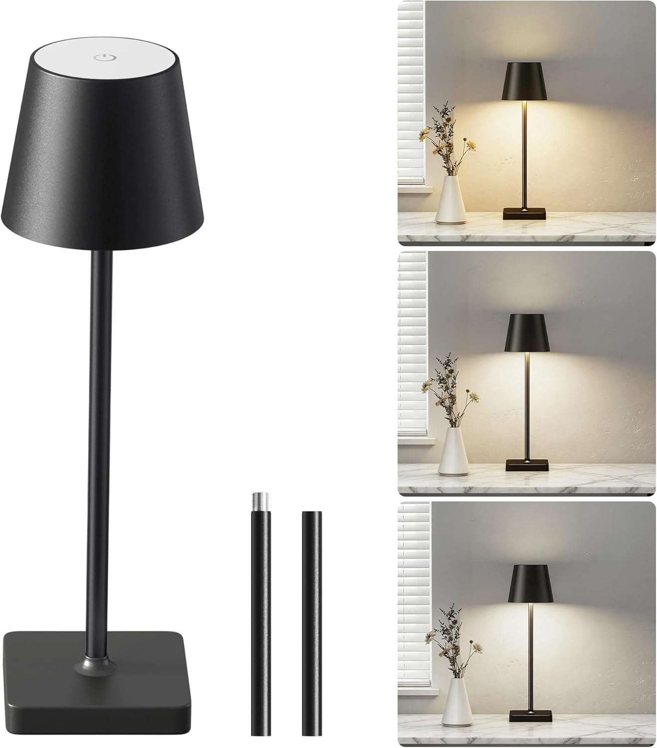 Detalle de FIONSUN TL002-GD2P-FNCA Cordless LED Table Lamp, Touch Dimming, Black