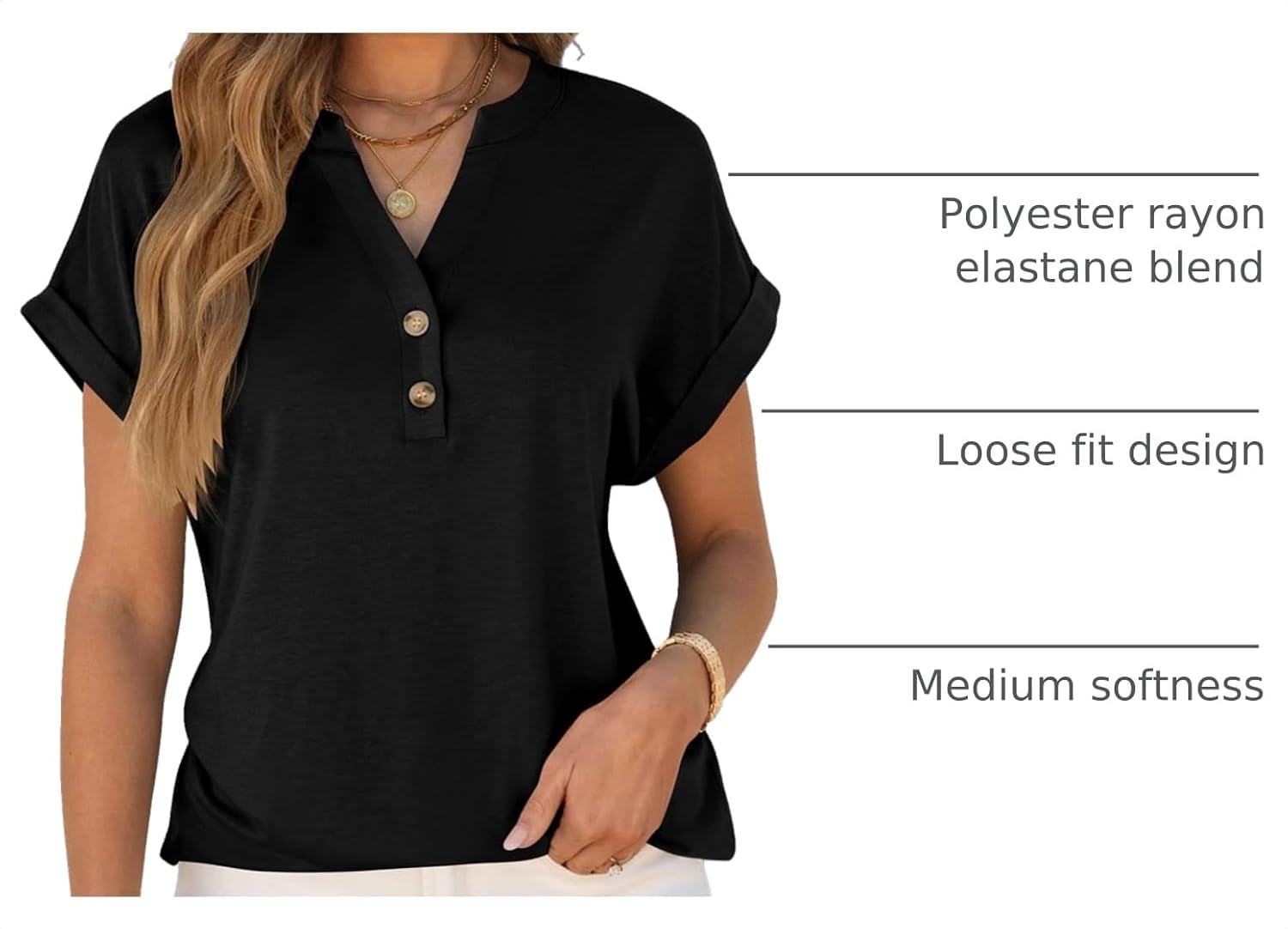 Detalle 2 de ANRABESS Womens Henley Short Sleeve Top