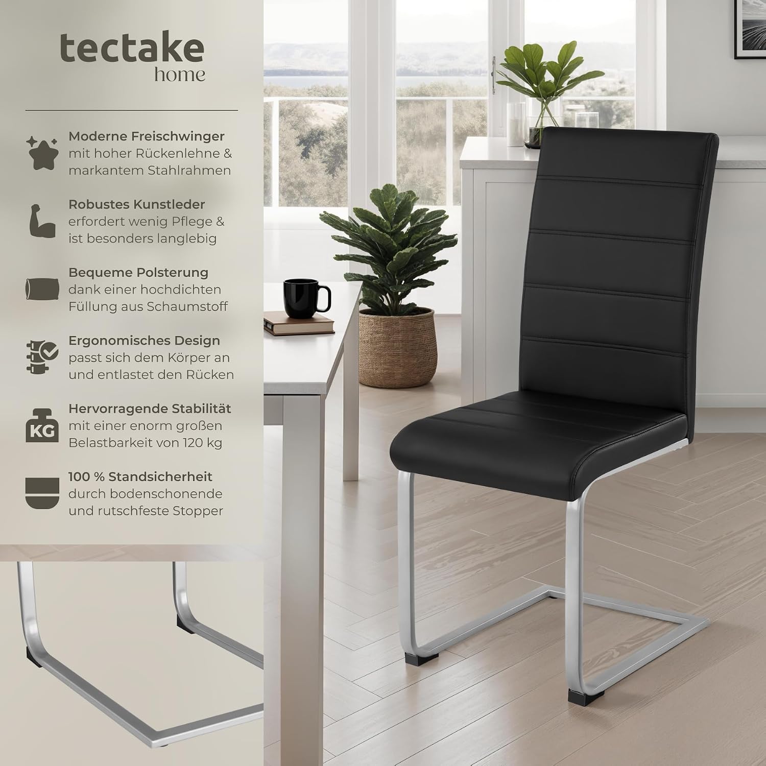 Detalle 2 de tectake Freischwinger Schwingstuhl 6er-Set