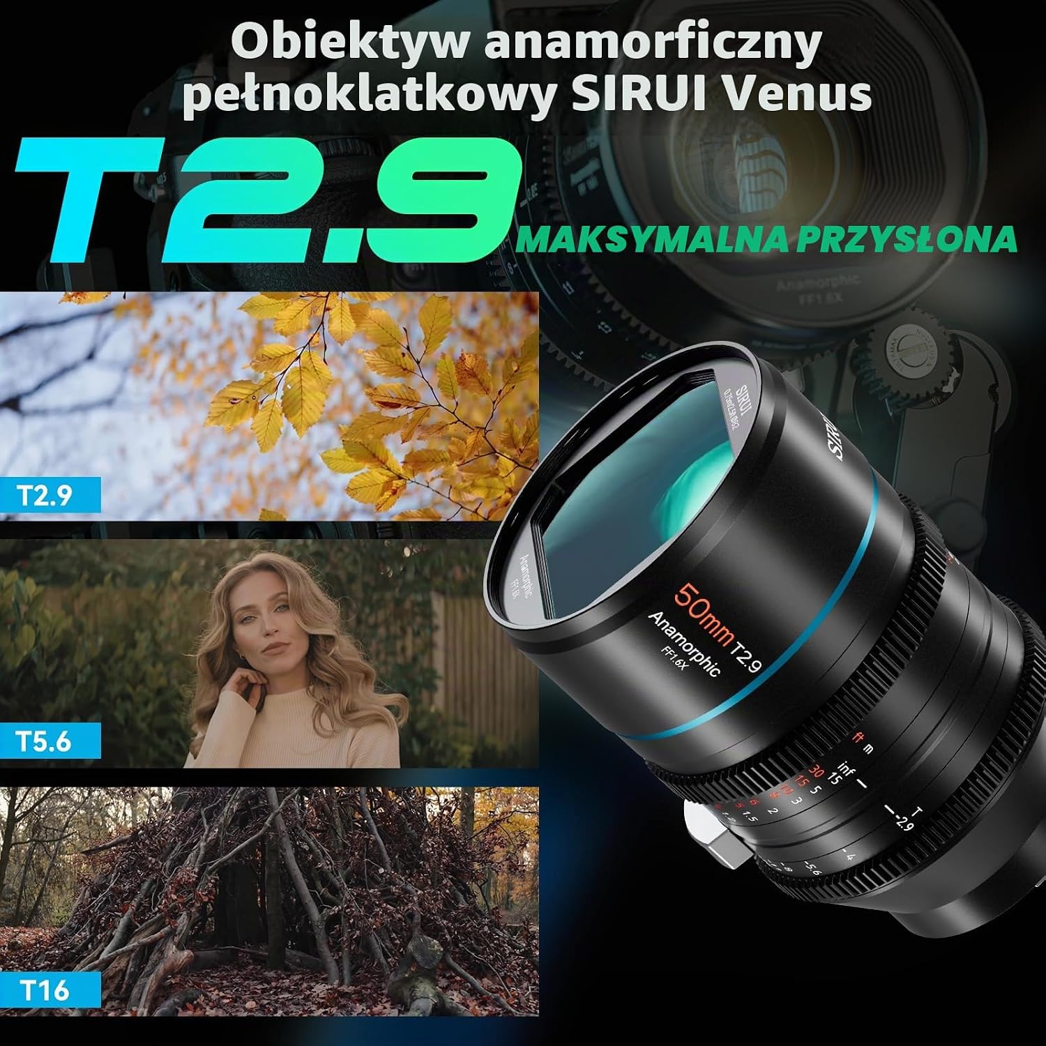 Detalle 2 de SIRUI 50 mm T2.9 1,6x – pełnoklatkowy obiektyw anamorficzny RF