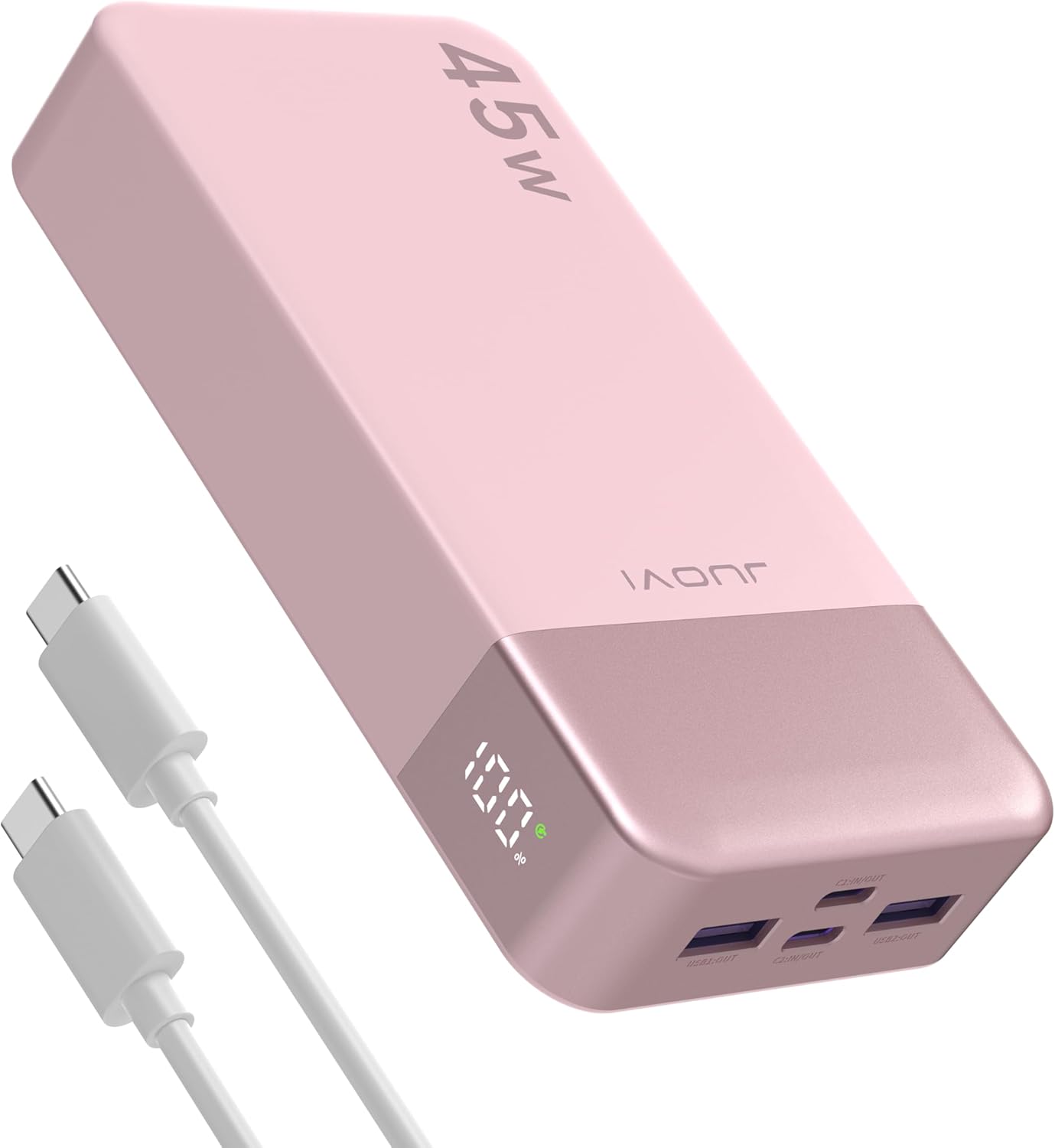 Detalle de JUOVI Powerbank 20000mAh mit 45W USB-C PD Schnellladung – 2 USB-C, 2 USB-A, LED-Anzeige, rosa (J2621)