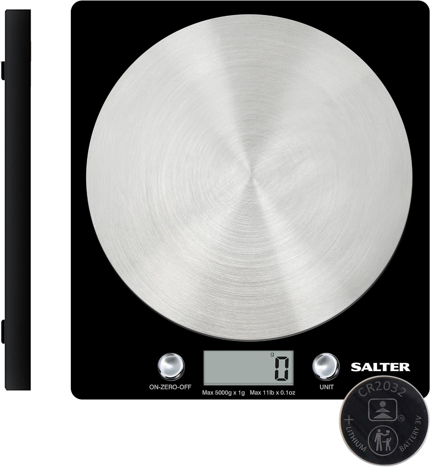 Salter 1036 BKSSDR Digital Kitchen Scale – 5kg Capacity, Stainless Steel Platform, Tare Function