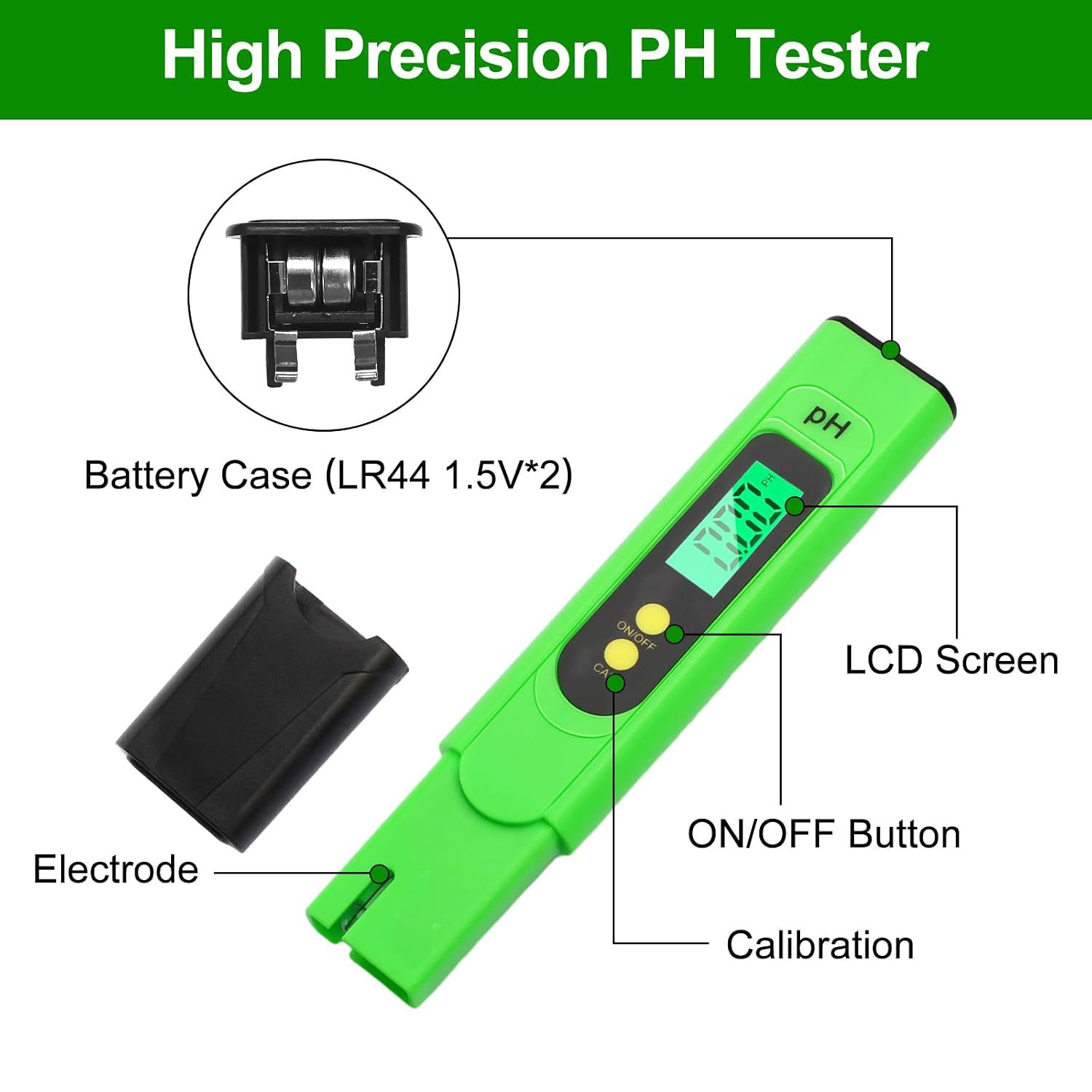 Thumbnail 1 de Aideepen Vert pH-meter voor water met 0,01 pH-resolutie en verlicht lcd