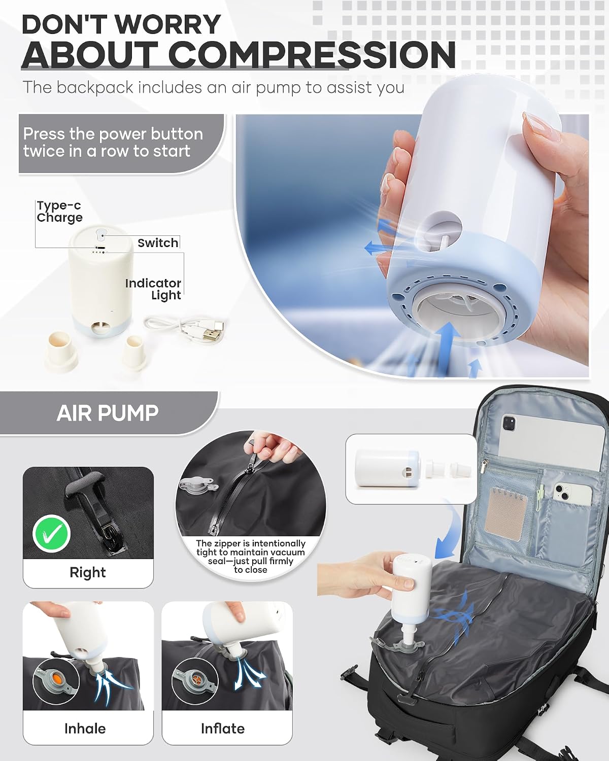 Detalle 2 de Vacuum Backpack Travel Bag 40x30x20