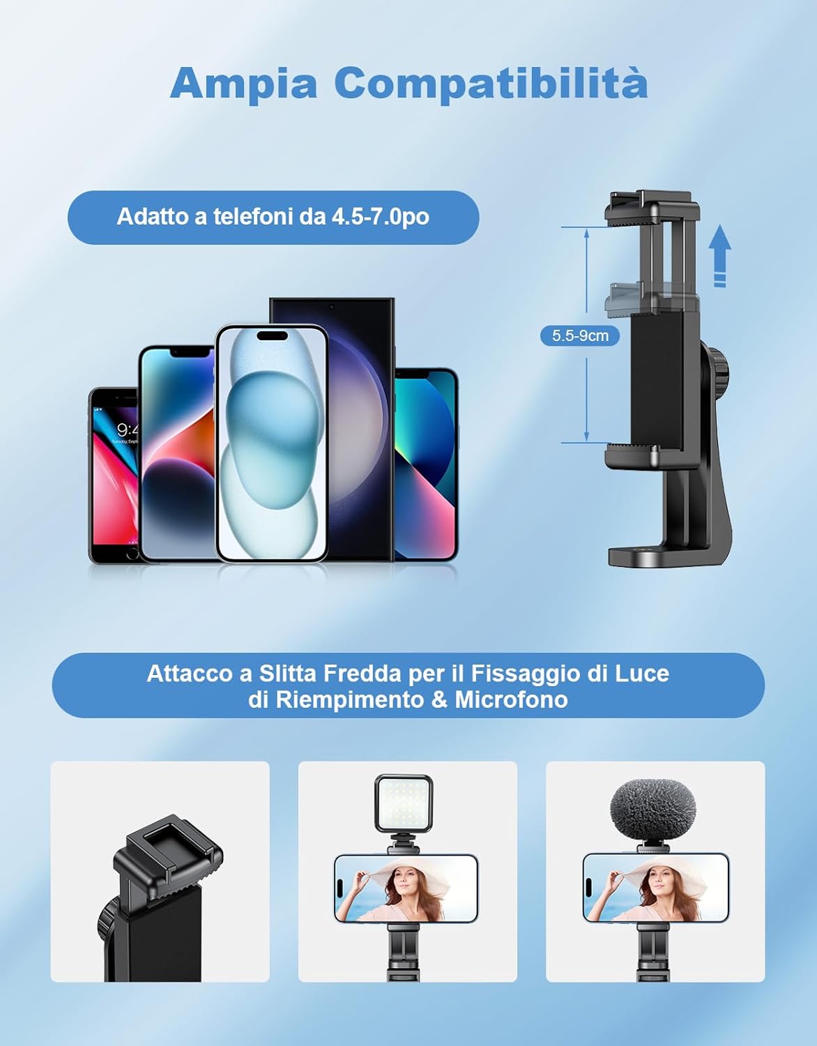Detalle de CIRYCASE 3 in 1 Treppiede Smartphone 177 cm Estensibile: stabilità, versatilità e telecomando