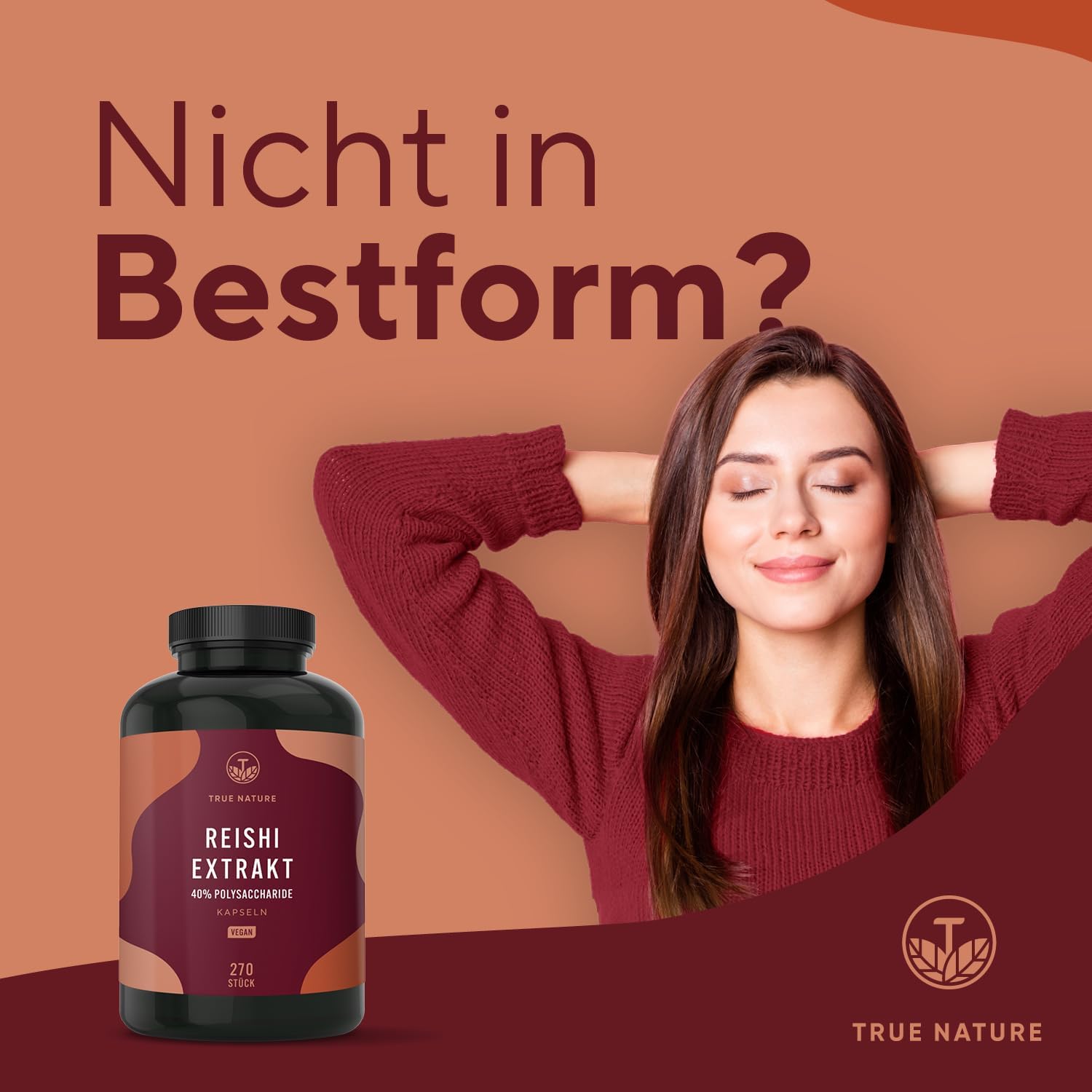 Detalle de Reishi Pilz-Extrakt – 270 Kapseln (670 mg) hochdosiert, vegan, deutsche Produktion | TRUE NATURE®