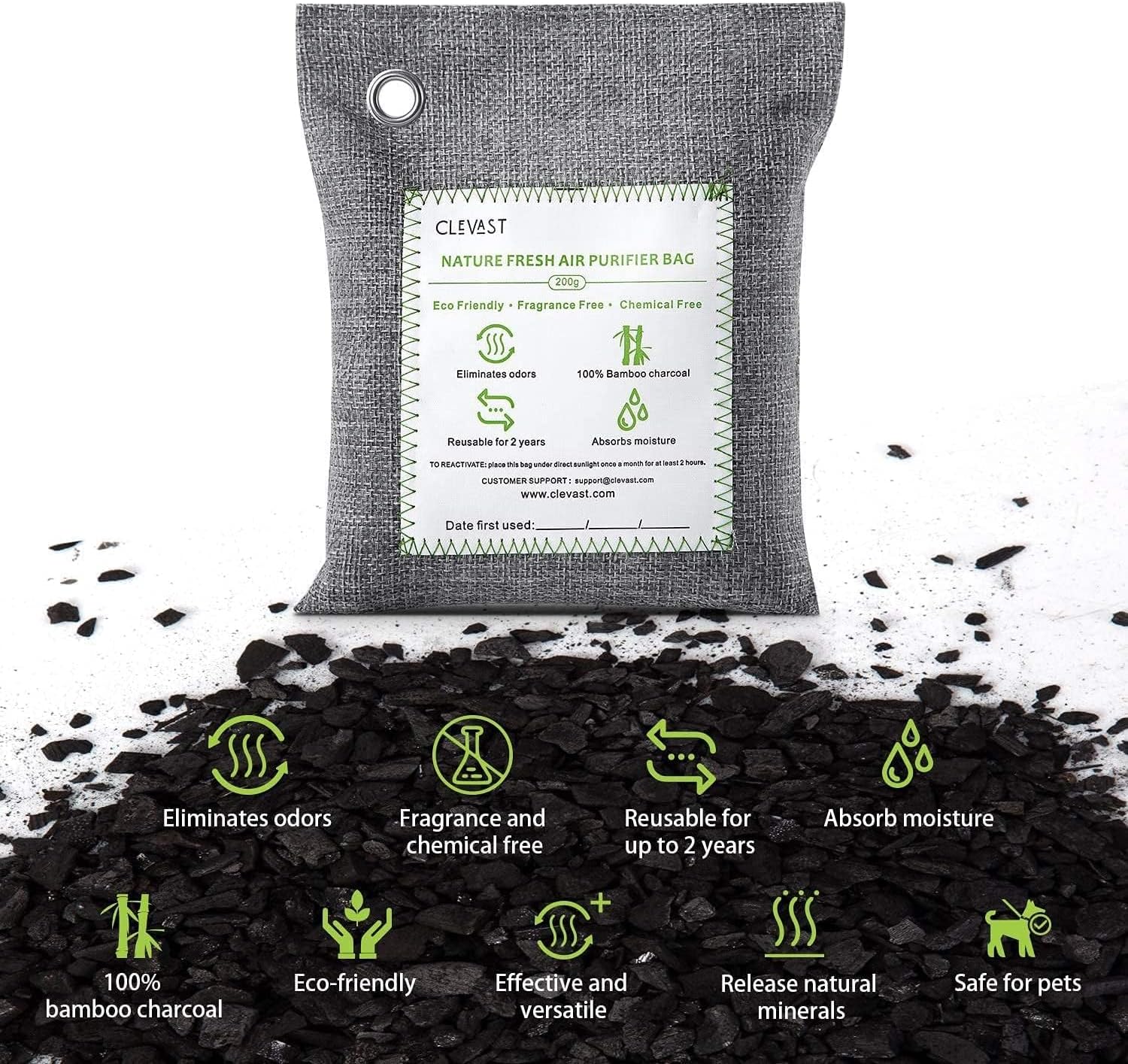 Detalle de Clevast 4 Sac de Purification d'Air Bambou Charbon – Déodorant et Déshumidifiant
