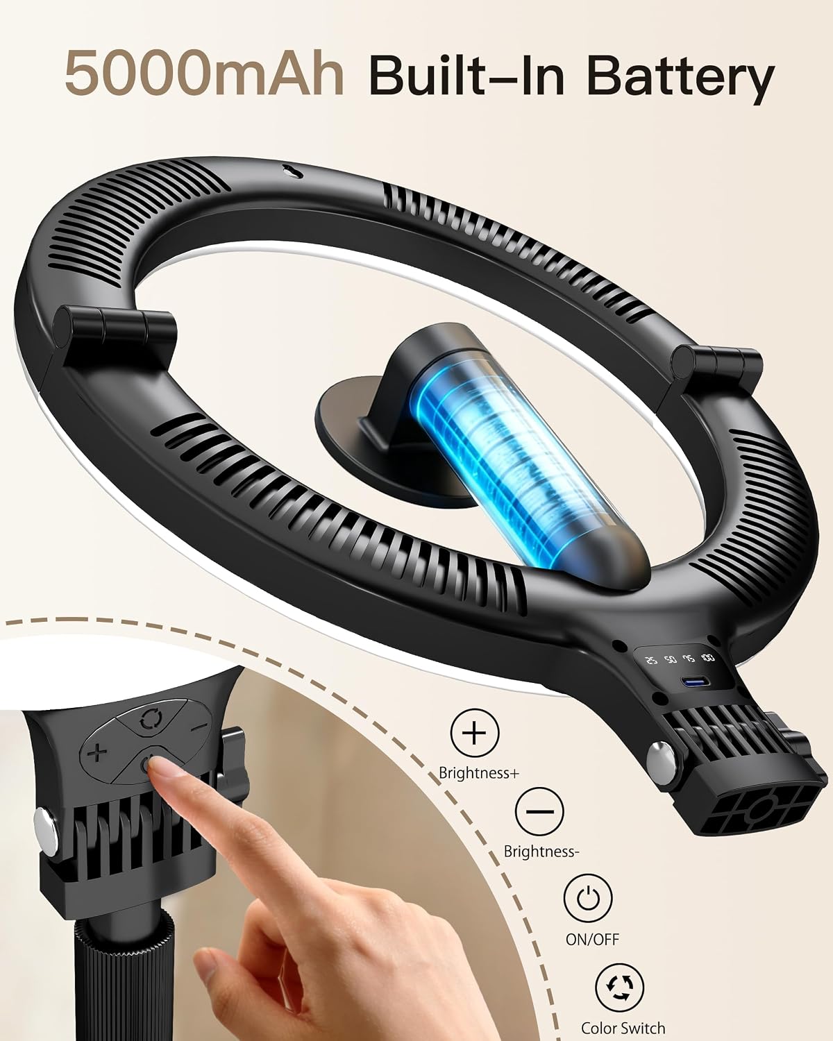 Detalle 2 de NiceVeedi Magnetic Desk Ring Light, 5000mAh