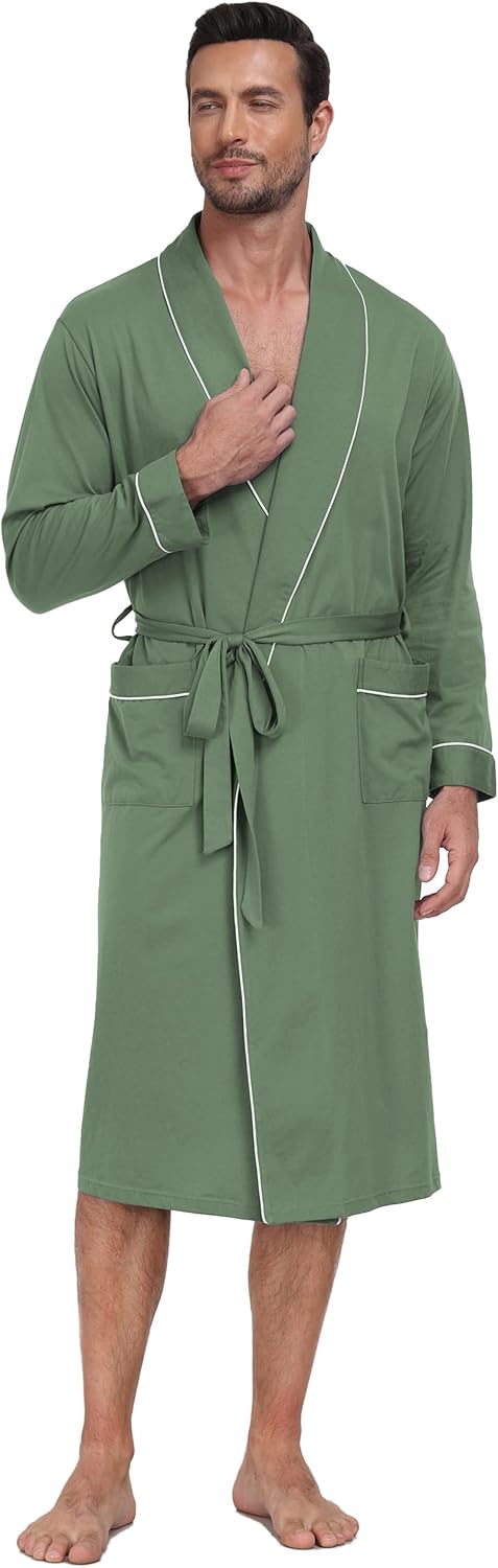 Thumbnail 1 de EA'S SECRET Mens Dressing Gown: Soft 100% Cotton, Lightweight Summer Bathrobe with Pockets