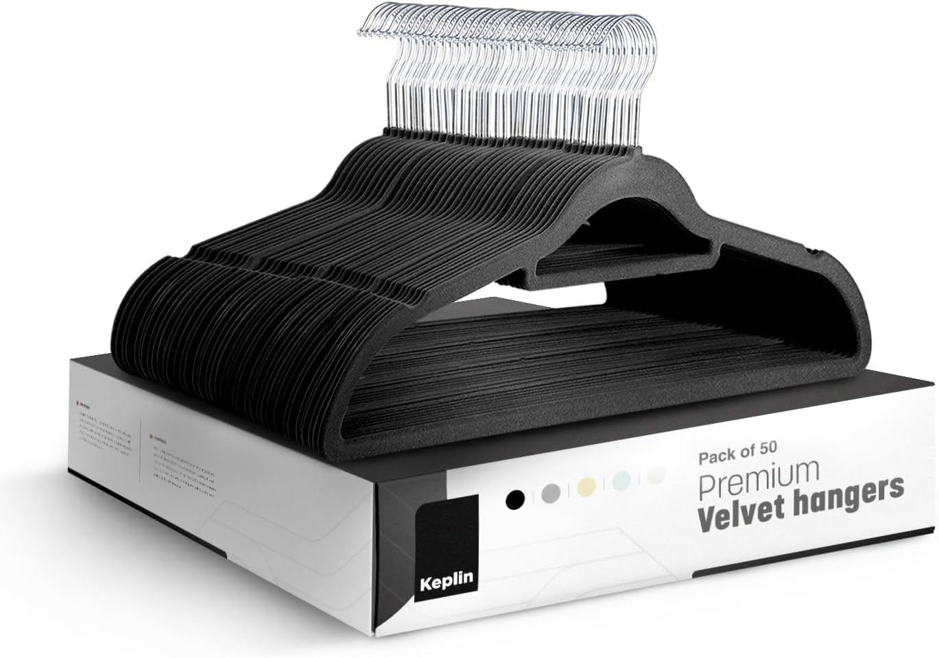 KEPLIN Velvet Hangers 50 Pack (Black) – Non-slip hangers with tie bar and 360° hook