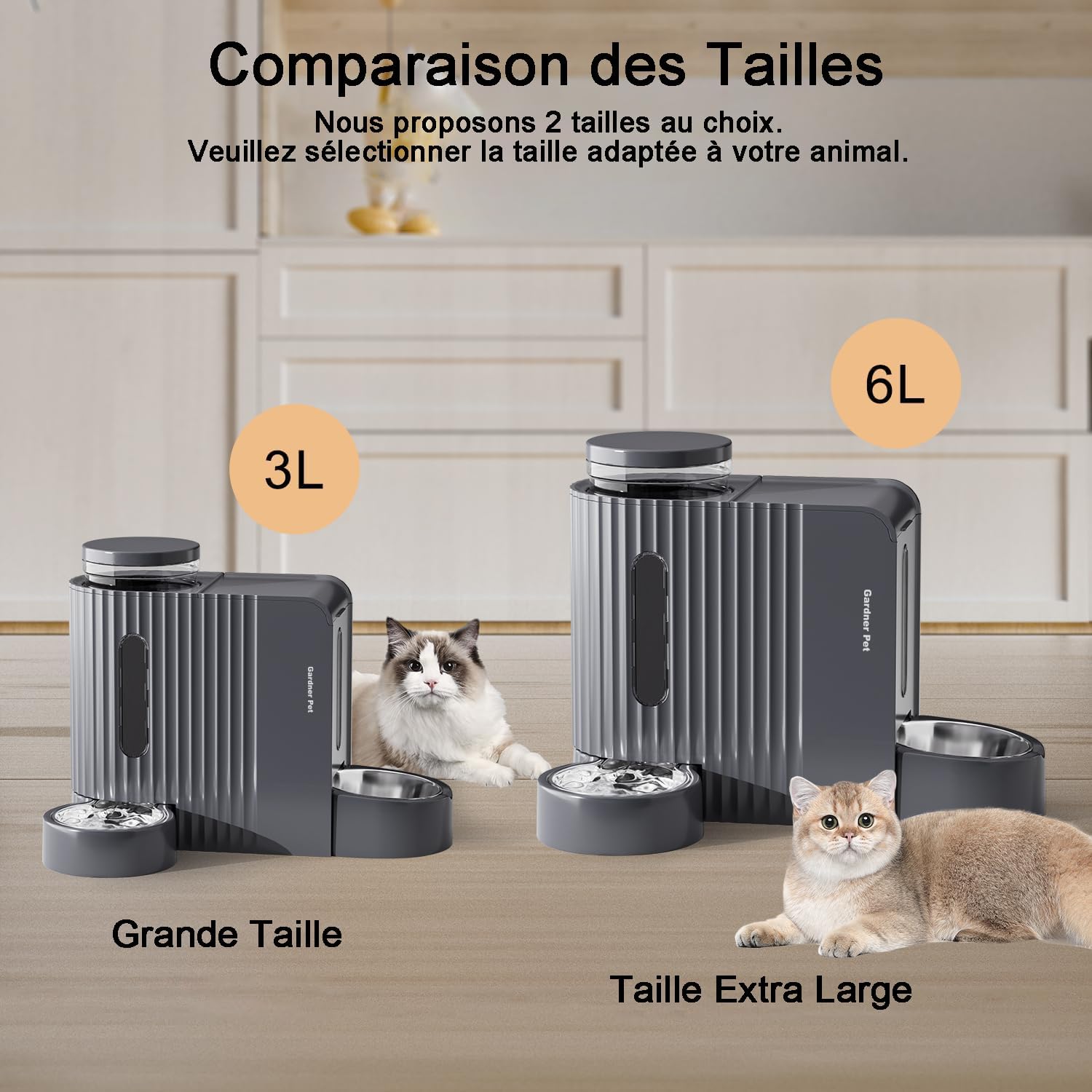 Thumbnail 5 de Gardner Pet Distributeur 2-en-1 croquettes et eau automatique par gravité 6L*2, sans électricité, avec gamelles inox
