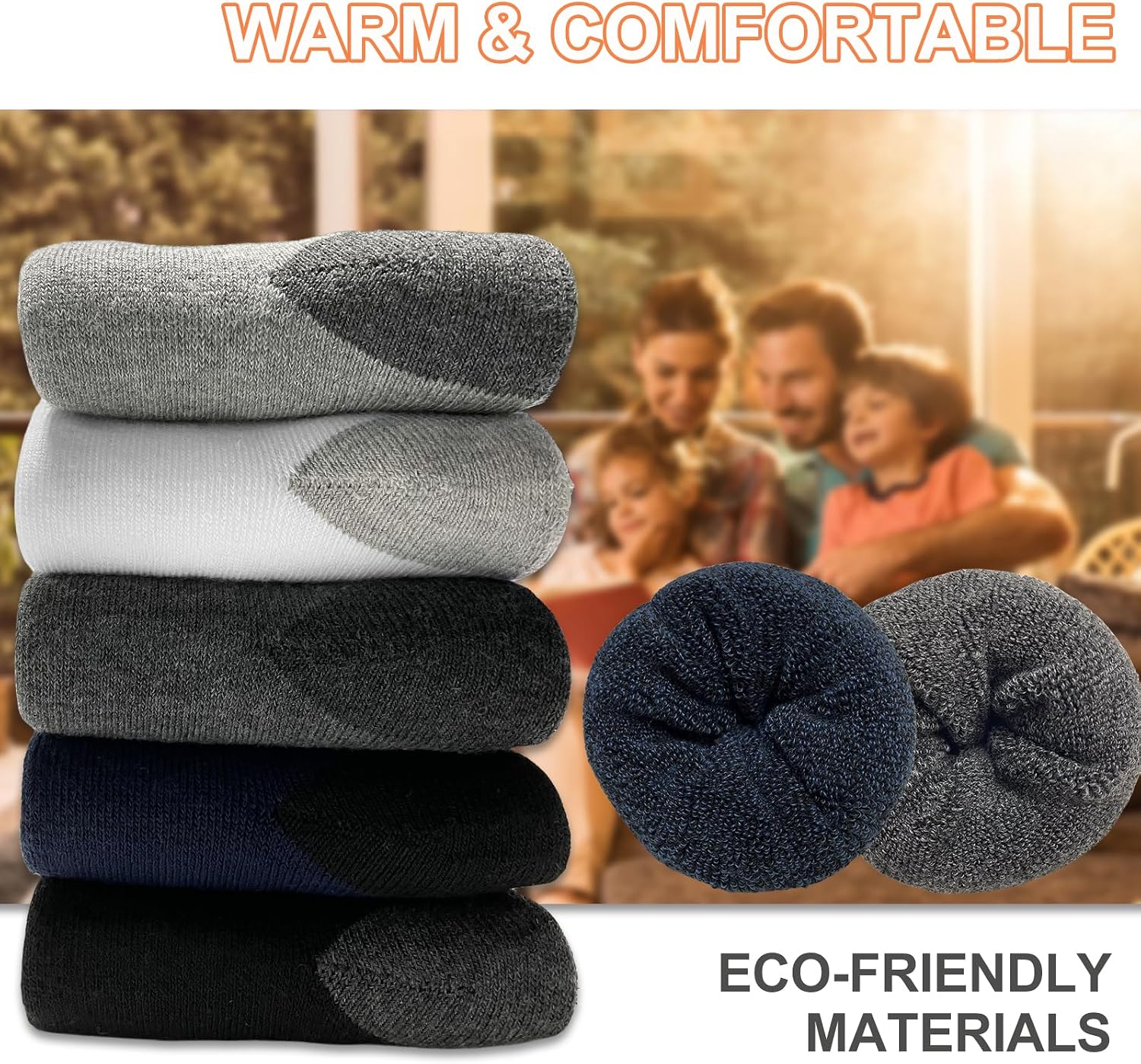 Detalle de VoJoPi Men’s Thermal Socks, 5-Pair Wool-Blend Crew Socks for Winter