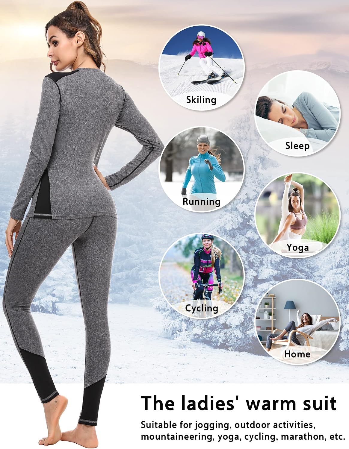 Detalle 2 de Completo intimo termico donna Terecey: maglia a maniche lunghe e leggings/pantaloni per l’inverno