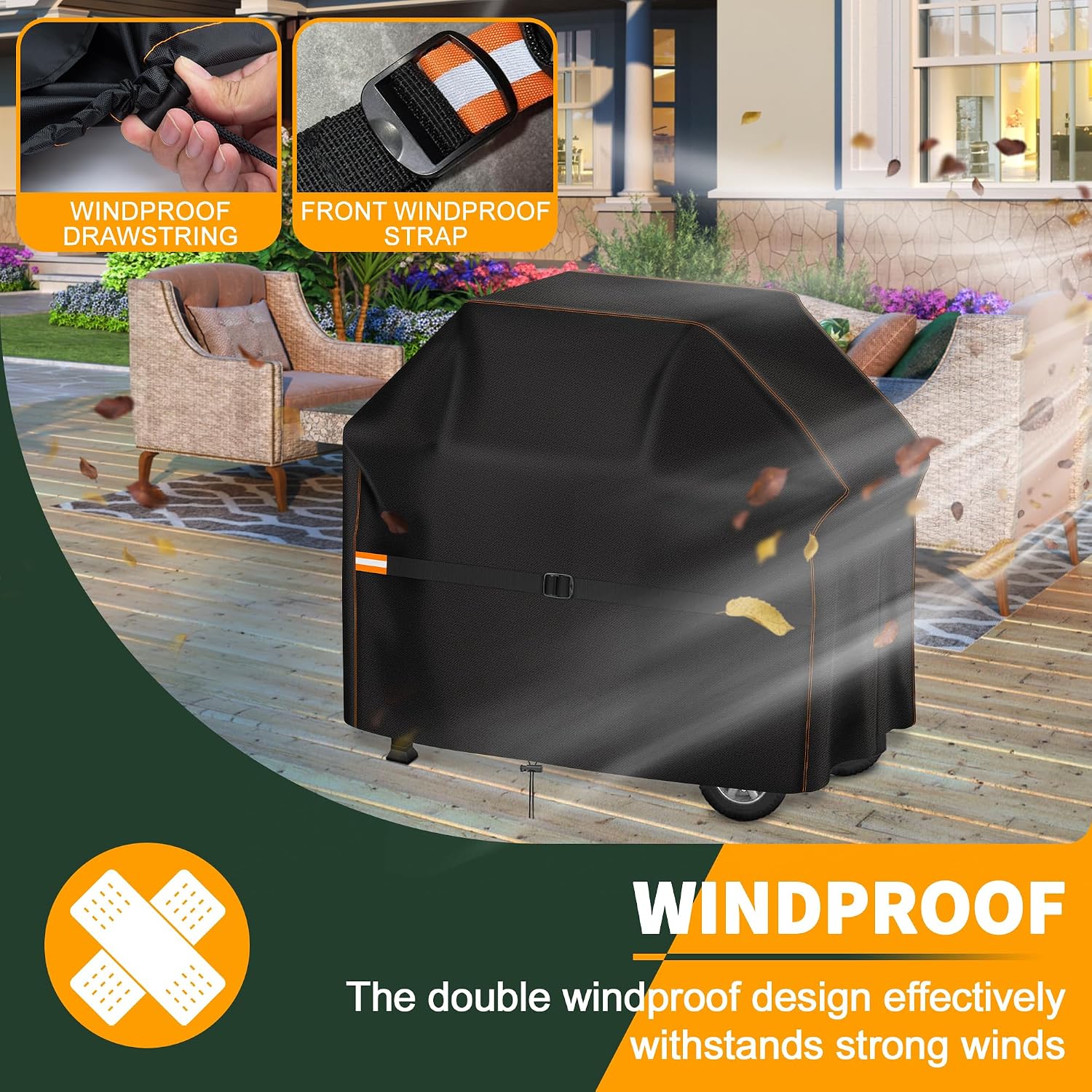 Detalle de Enzeno BBQ Cover Waterproof, 145x61x120cm – Durable Oxford Shield for Outdoor Grills