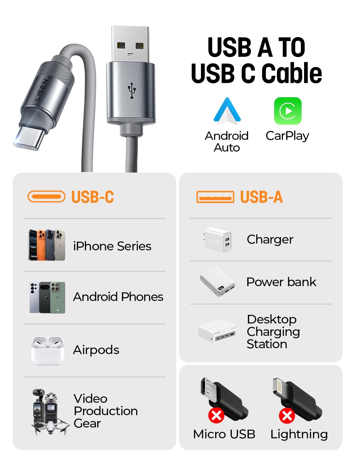 Thumbnail 6 de LISEN Coiled USB C Cable 4ft, 2-Pack