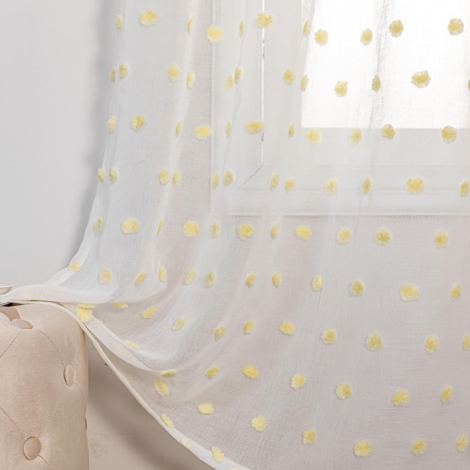 Thumbnail 3 de MYSKY HOME Gardine und Vorhänge mit Ösen – Weißes Halbtransparentes 2er-Set, H 160 x B 140 cm