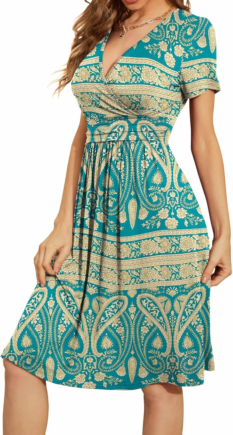 Thumbnail 1 de WEACZZY Women's Summer Day Dress with Pockets: Floral V-Neck Empire Waist