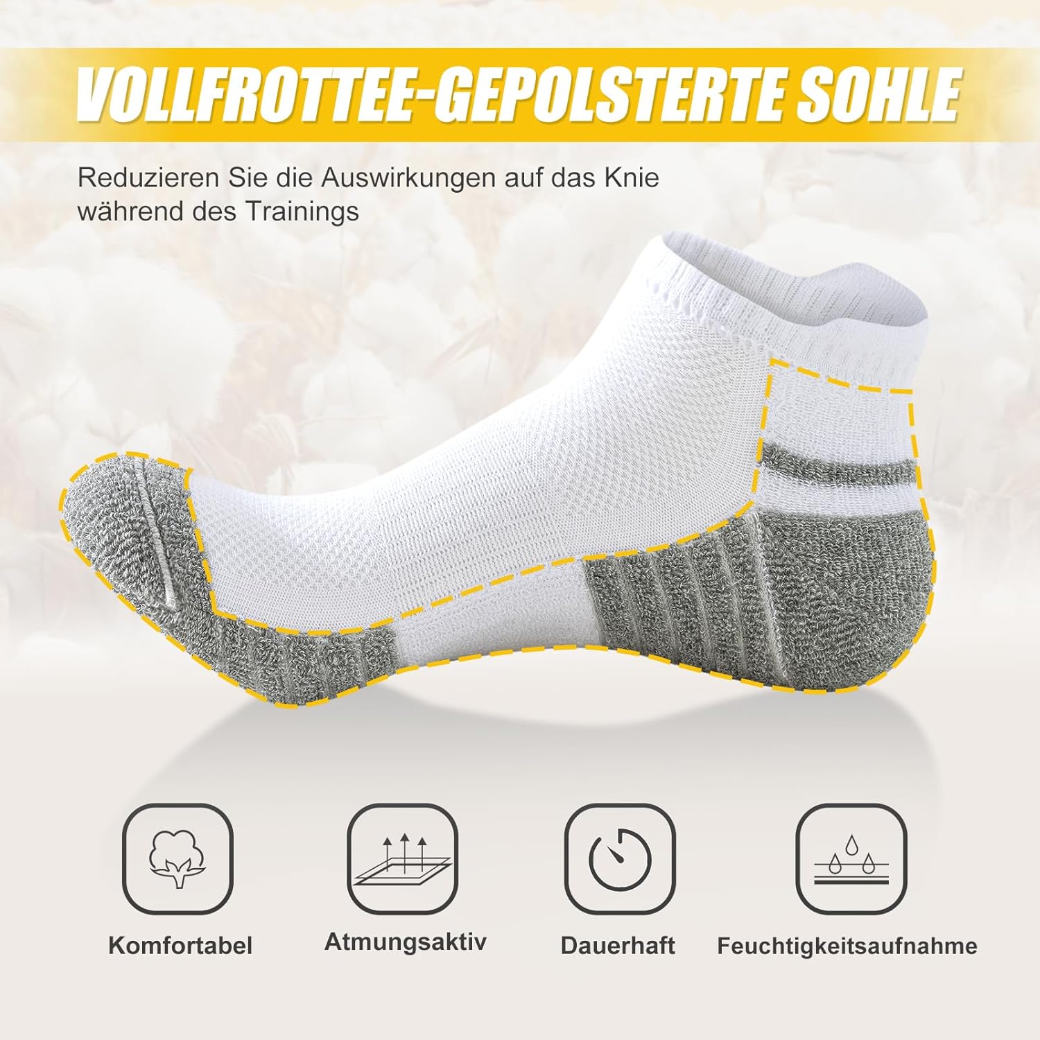 Thumbnail 4 de SockWaddles Calze sportive corte unisex in cotone traspirante (6 paia) Nero e bianco, taglie 35-38/39-42/43-46/47-50