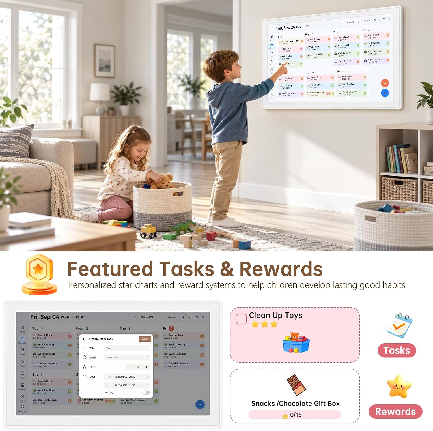 Thumbnail 4 de Yemsd 21.5-Inch Digital Calendar Touchscreen, Chore Chart and Photo Frame