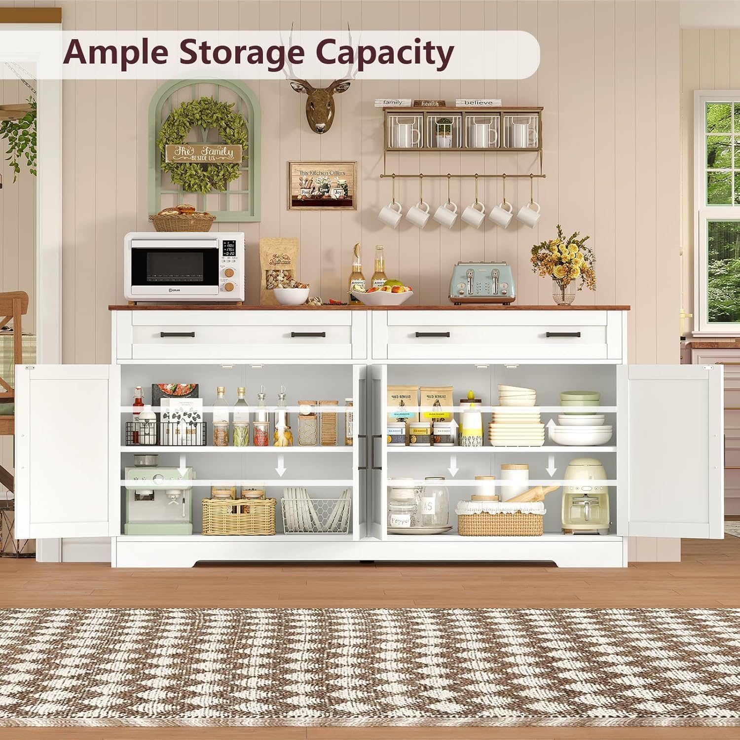 Detalle 1 de TEENFON Buffet Cabinet, 2 Drawers, 4 Doors and Adjustable Shelves