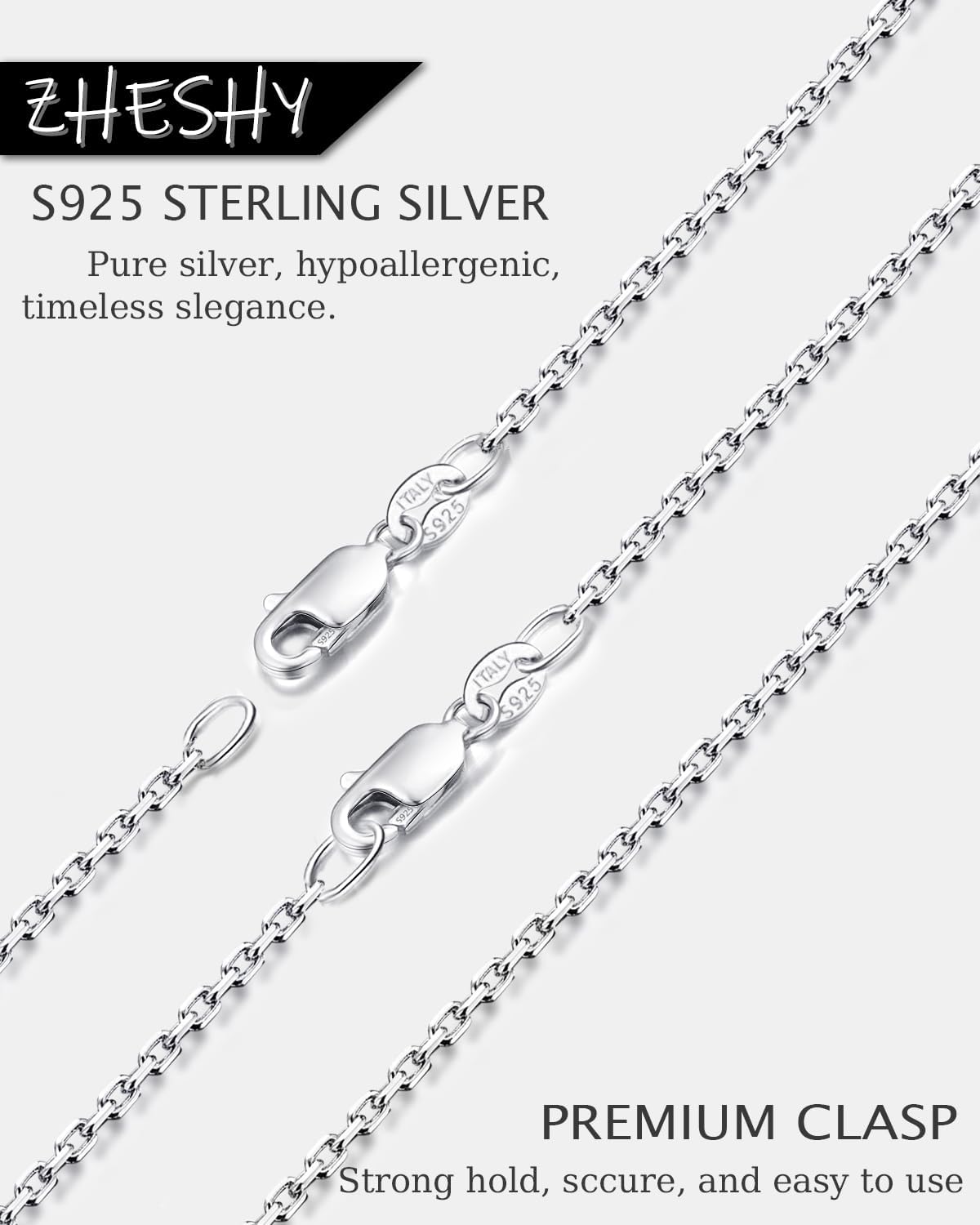 Detalle de ZHESHY 925 Sterling Silver O-Link Chain Necklace (18 inch, 1.5mm) for Pendant & Layering