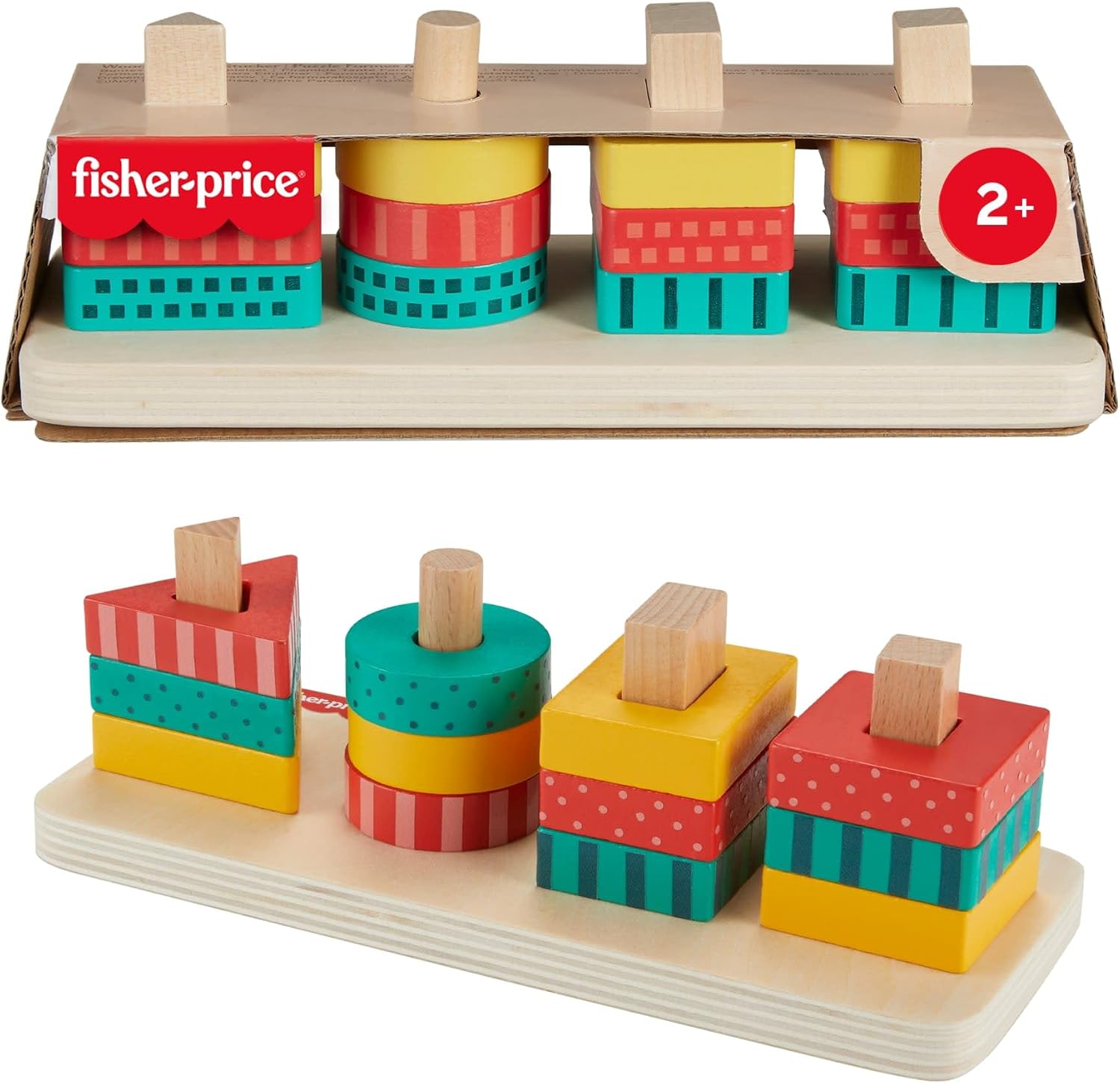 Detalle de Puzzle Formes à Empiler Fisher-Price – Jeu de motricité fine en bois pour enfants dès 2 ans