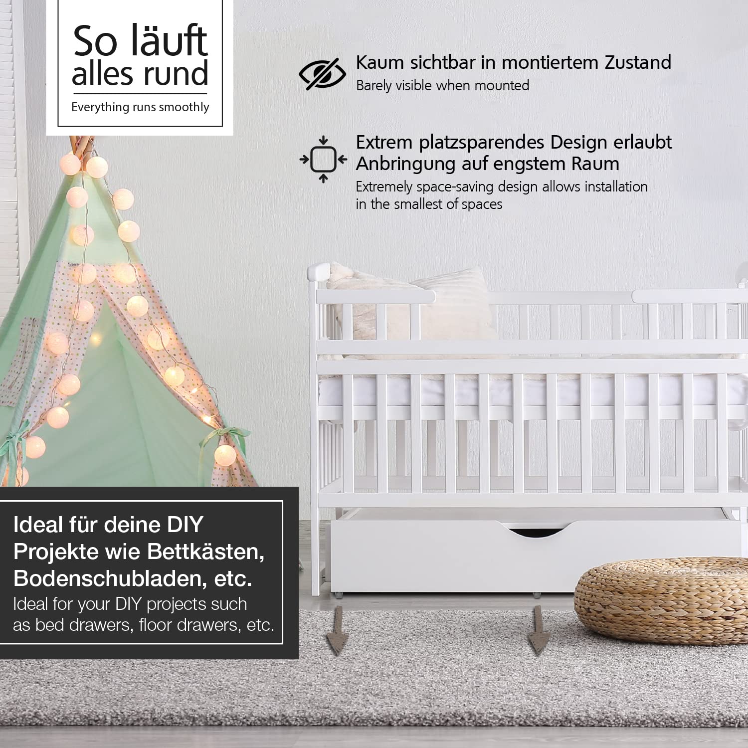 Detalle 1 de RAVN HAMAN möbelhjul, 8-pack med fasta PVC-hjul på 25 mm