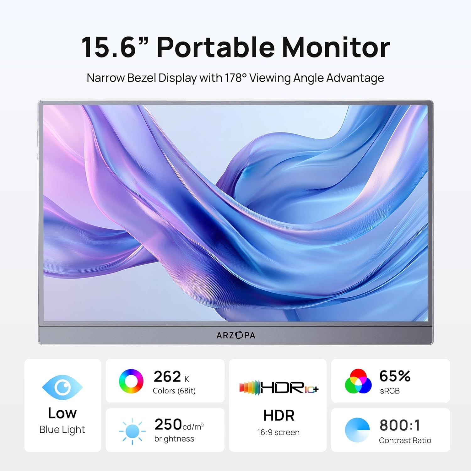 Detalle 2 de ARZOPA Portable Monitor 15.6" FHD 1080P – Ultra-Slim IPS Monitor with Kickstand (A1 Gray)