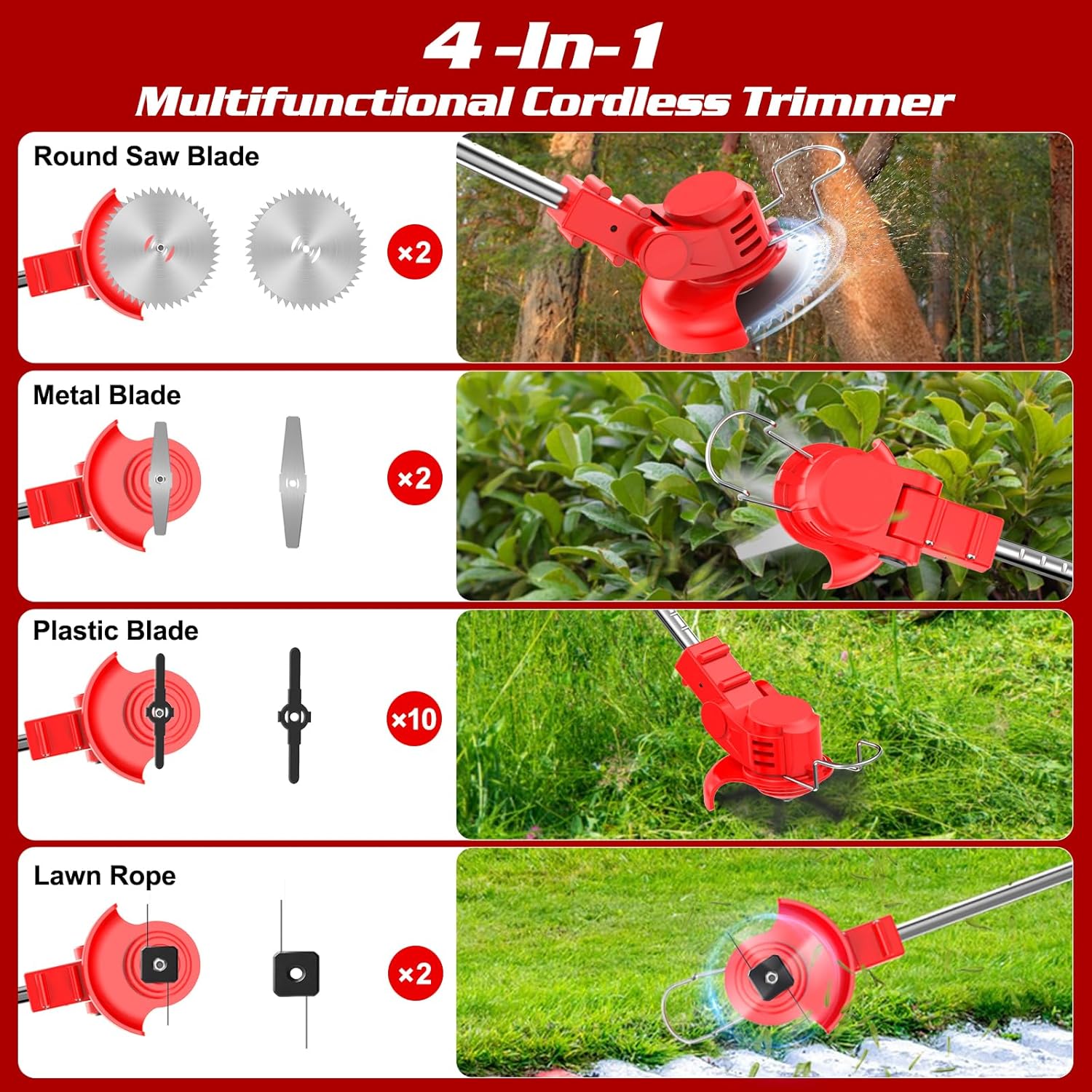 Thumbnail 3 de 21V Cordless Strimmer (2 x 4000mAh batteries) with 15,000 RPM 750W motor, telescopic lightweight grass trimmer