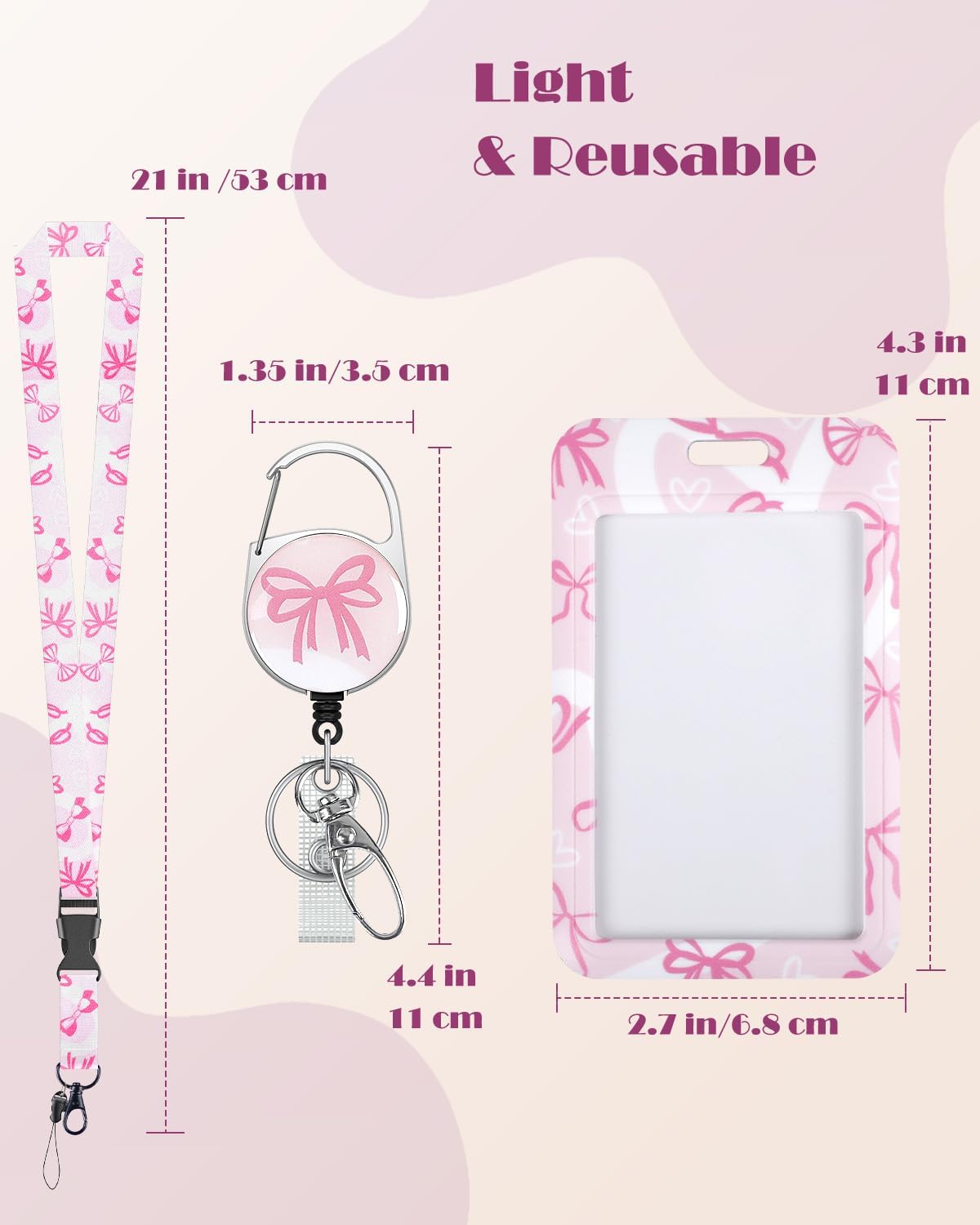 Thumbnail 2 de Uniclife fashionable sliding badge holder with retractable badge reel, bowknot design and detachable lanyard