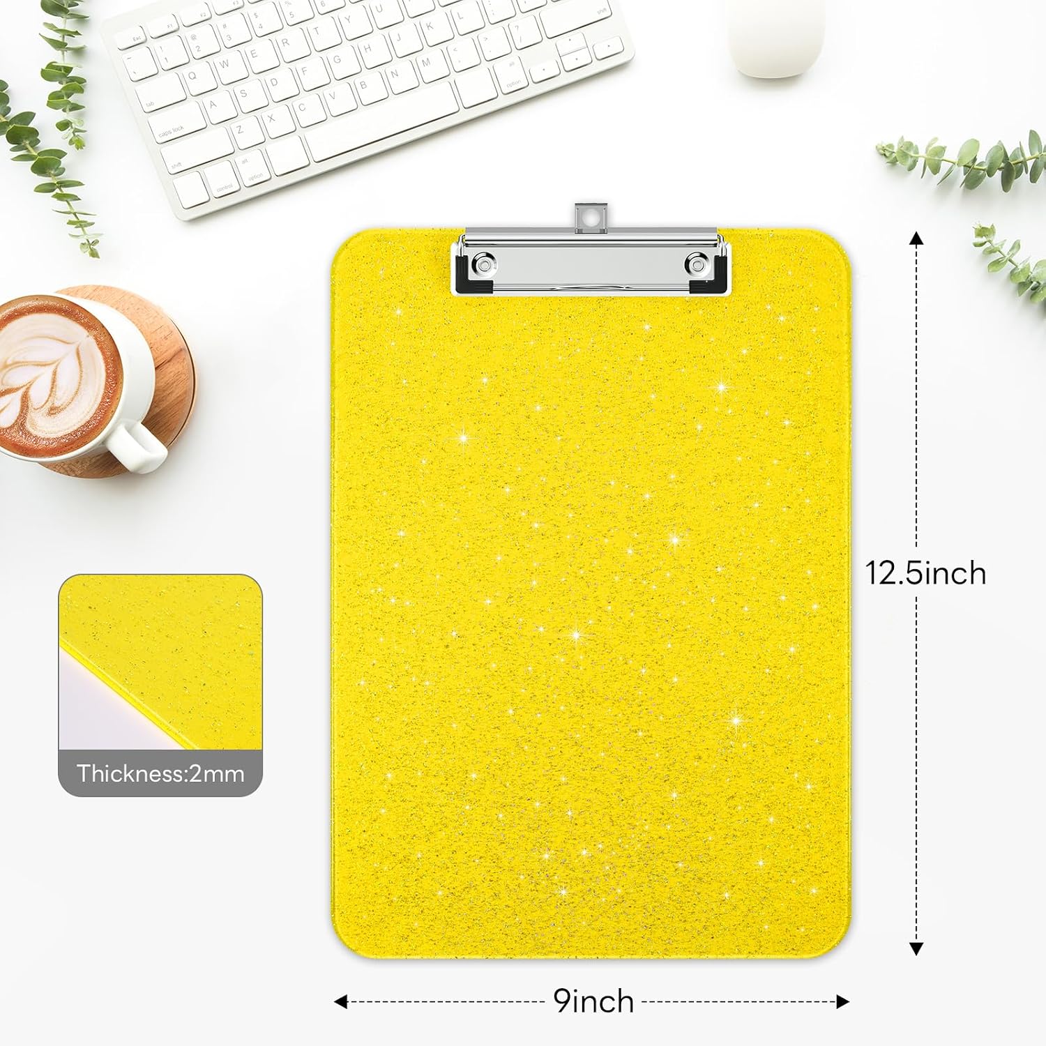 Detalle de Zoenley Yellow Glitter Clipboard for Letter and A4 Sheets, 80-Sheet Clip