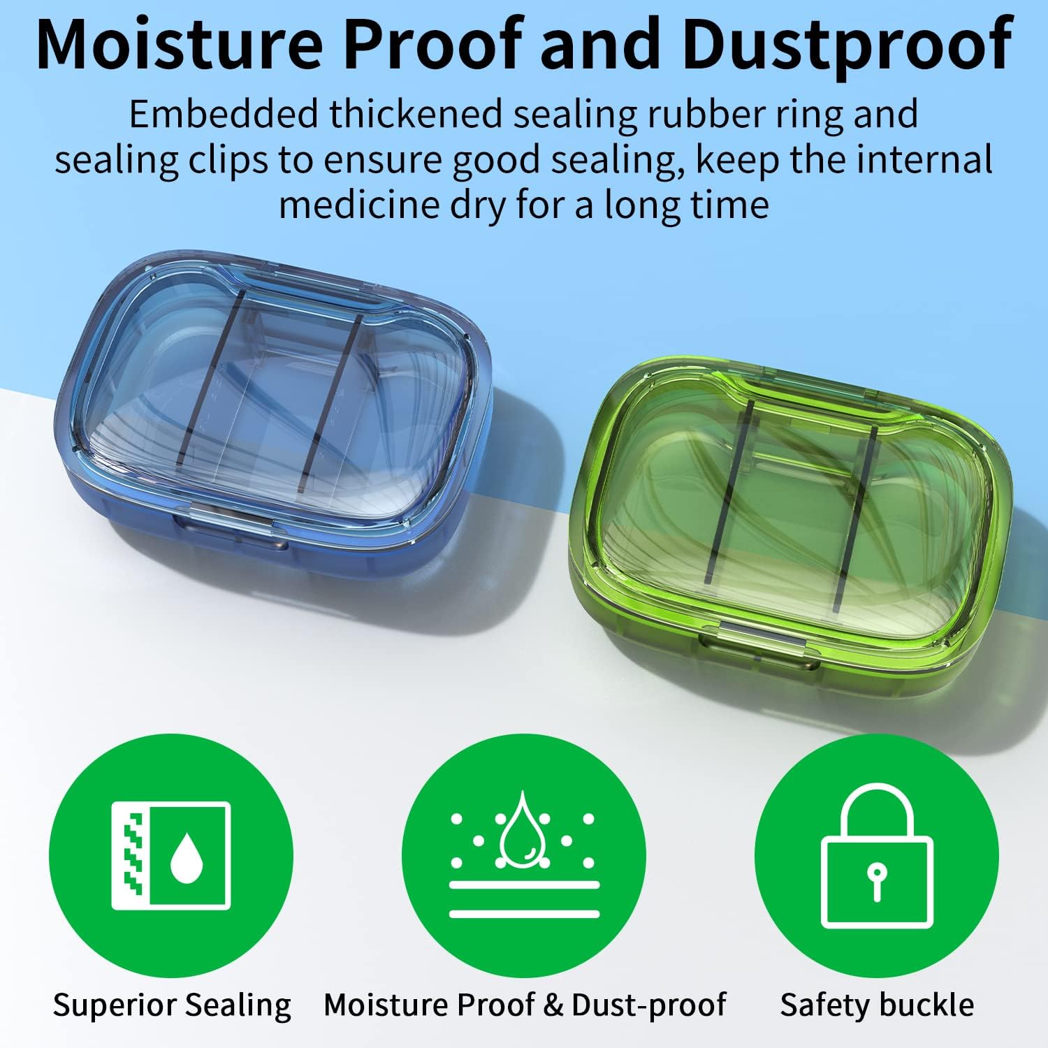Detalle 2 de 2 Pack 3-Compartment Small Pill Box | Moisture Proof Travel Organizer