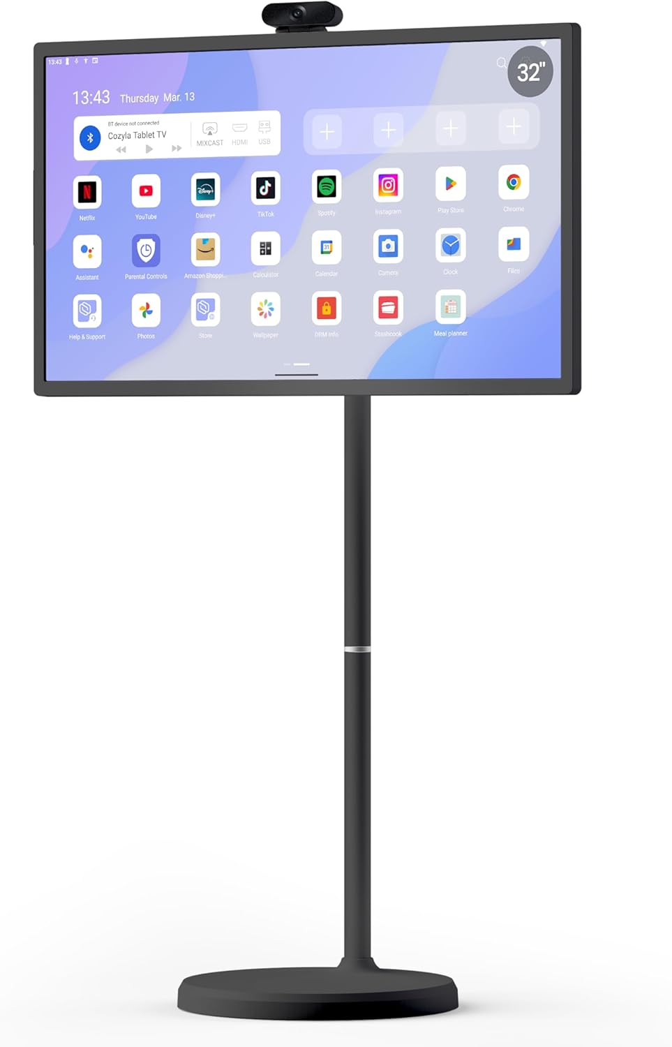 Cozyla 32" Tablet TV on Wheels: Portable, Smart 1080p Touchscreen TV with Built‑in Battery and 4K Camera
