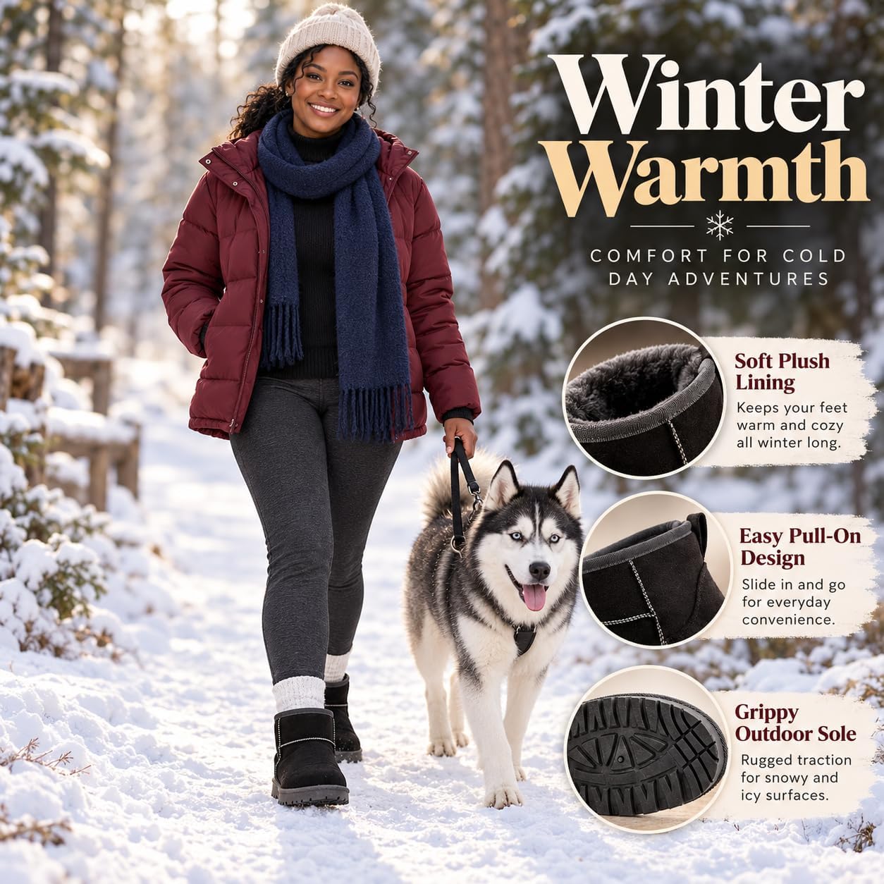 Detalle 2 de JOMIX dameswinterlaarzen met imitatiebont, suède-look en antislipzool